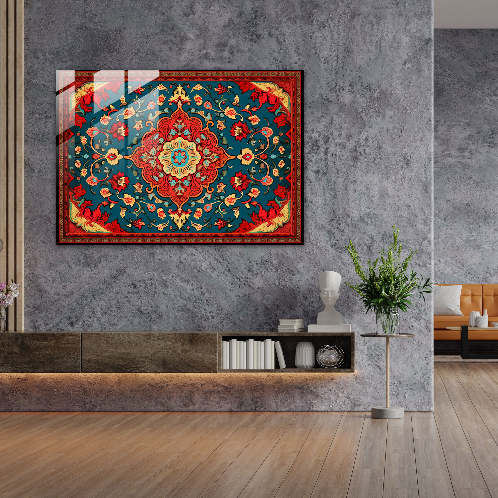 Turkish Carpet Pattern Glass Print - Turkish Carpet, Wall Decoration, Intricate Details, Glass Wall Art