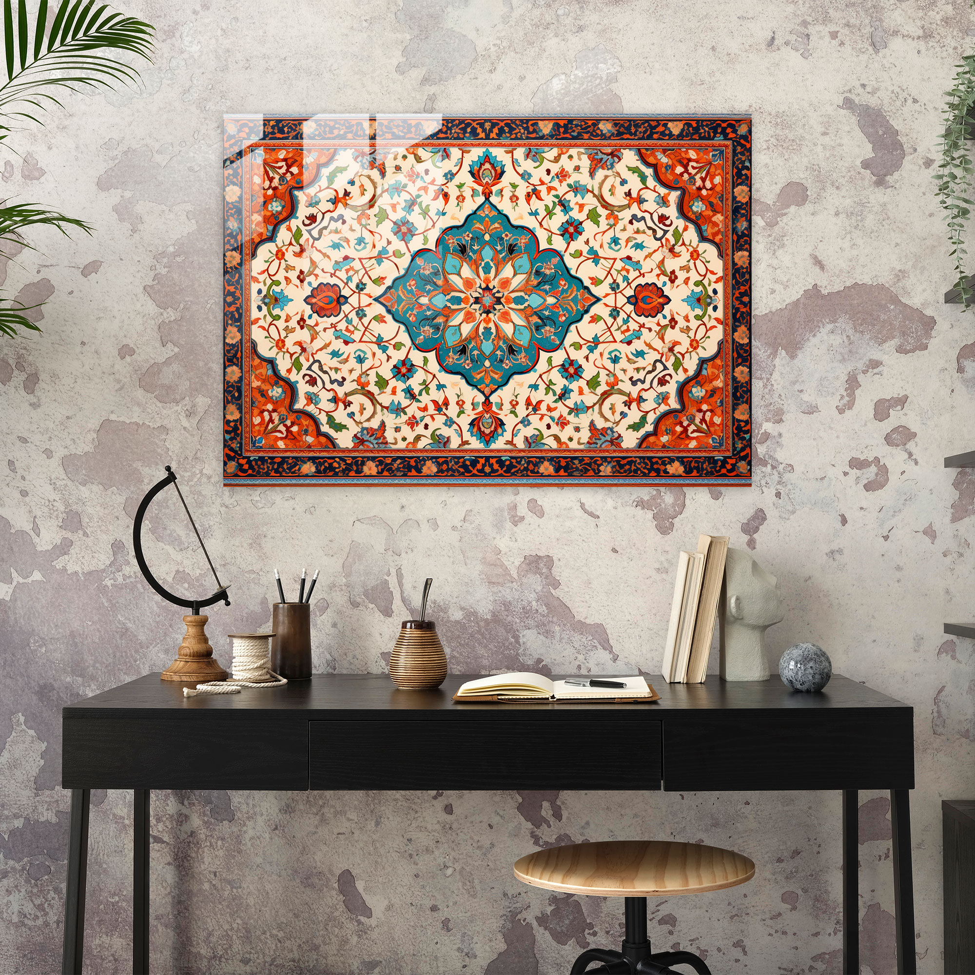 Türk Halı Desenli Cam Sanatı - Türk Halı Deseni Cam Duvar Sanatı Modern Sanat