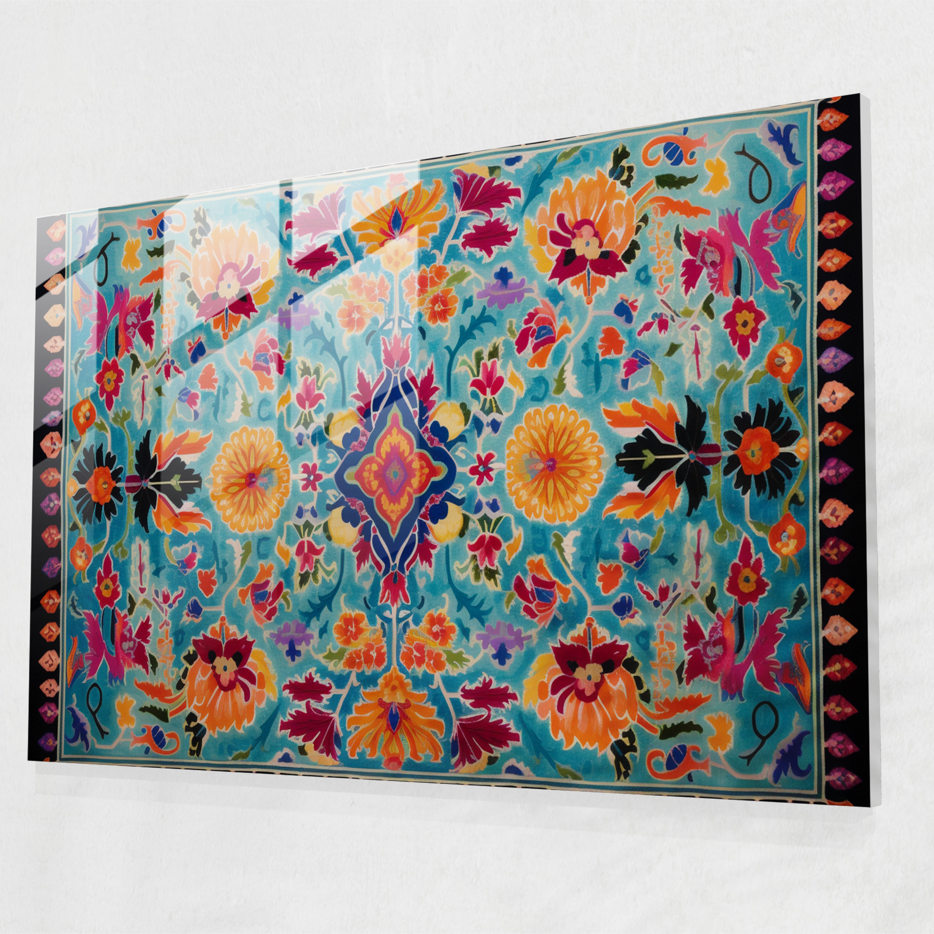 Striking Turkish Carpet Pattern Glass Print - Turkish Carpet, Modern Art, Intricate Details, Glass Print
