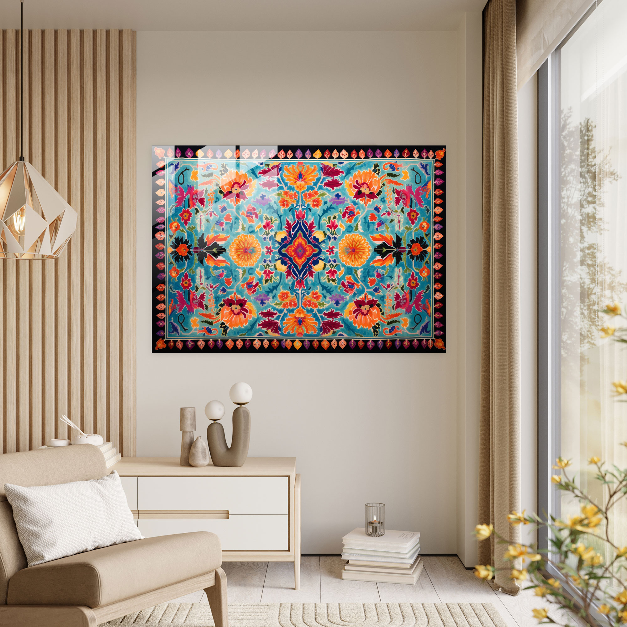 Striking Turkish Carpet Pattern Glass Print - Turkish Carpet, Modern Art, Intricate Details, Glass Print