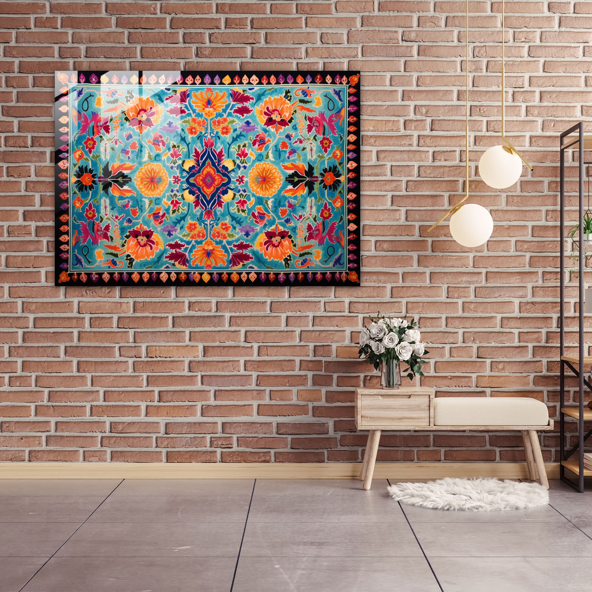 Striking Turkish Carpet Pattern Glass Print - Turkish Carpet, Modern Art, Intricate Details, Glass Print