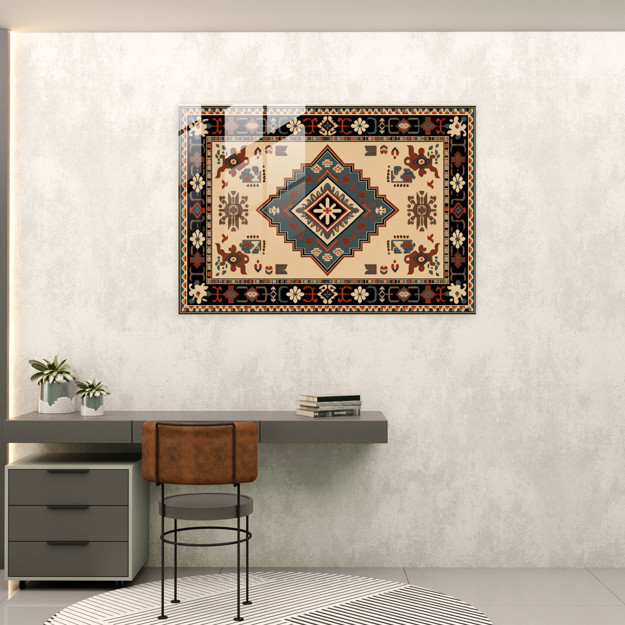 Turkish Carpet Glass Wall Art - Turkish Carpet, Glass Art, Home Decoration, Turkish Carpet Pattern