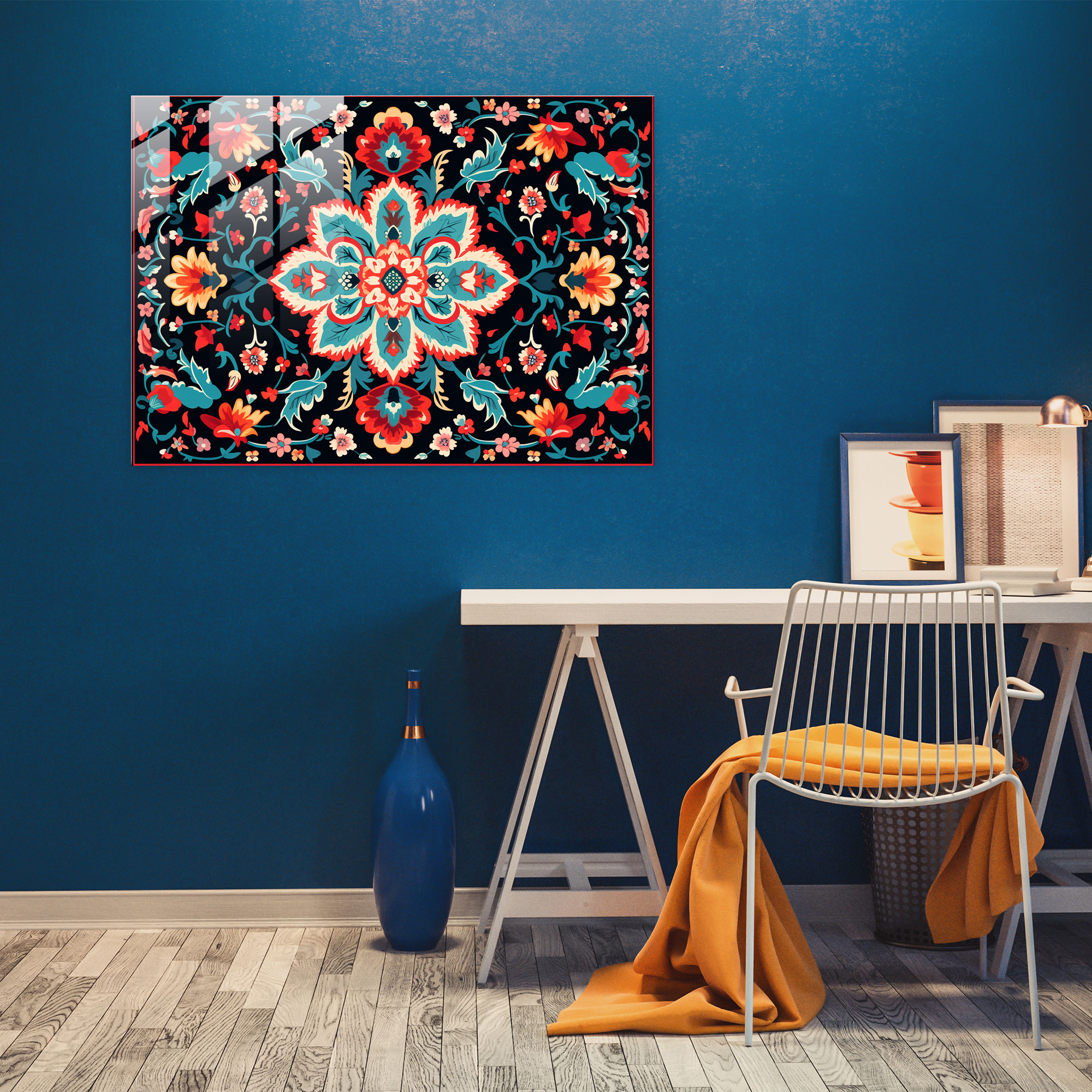 Contemporary Twist Turkish Carpet Glass Wall Art - Turkish Carpet, Glass Wall Art, Home Decoration, Sleek Design