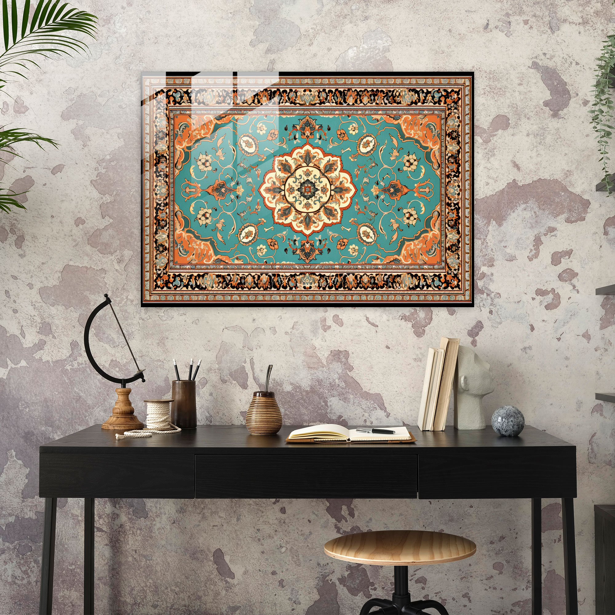Contemporary Twist Turkish Carpet Glass Print - Turkish Carpet, Wall Decoration, Glass Art, Turkish Carpet Pattern