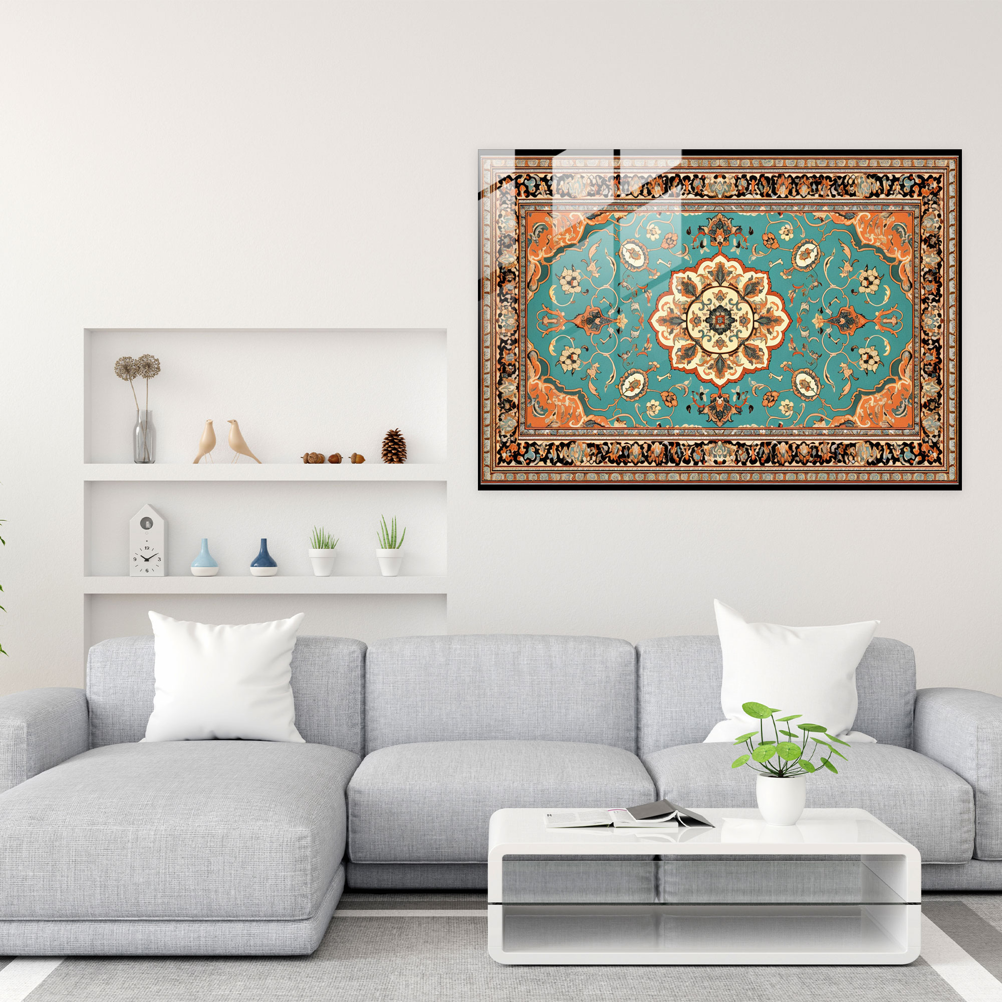 Contemporary Twist Turkish Carpet Glass Print - Turkish Carpet, Wall Decoration, Glass Art, Turkish Carpet Pattern