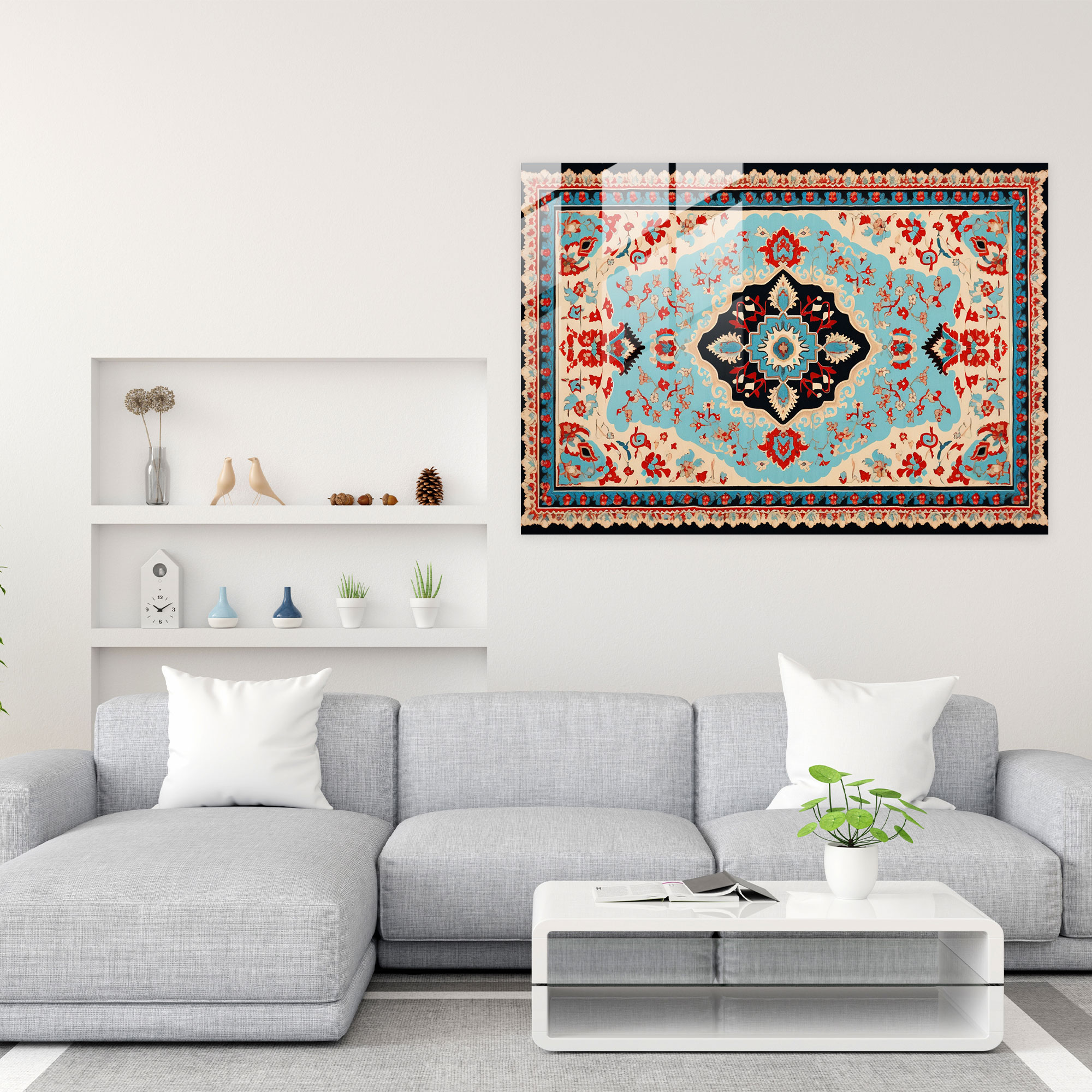 Elegant Turkish Carpet Glass Print - Turkish Carpet, Turkish Carpet Pattern, Wall Decoration, Home Decoration