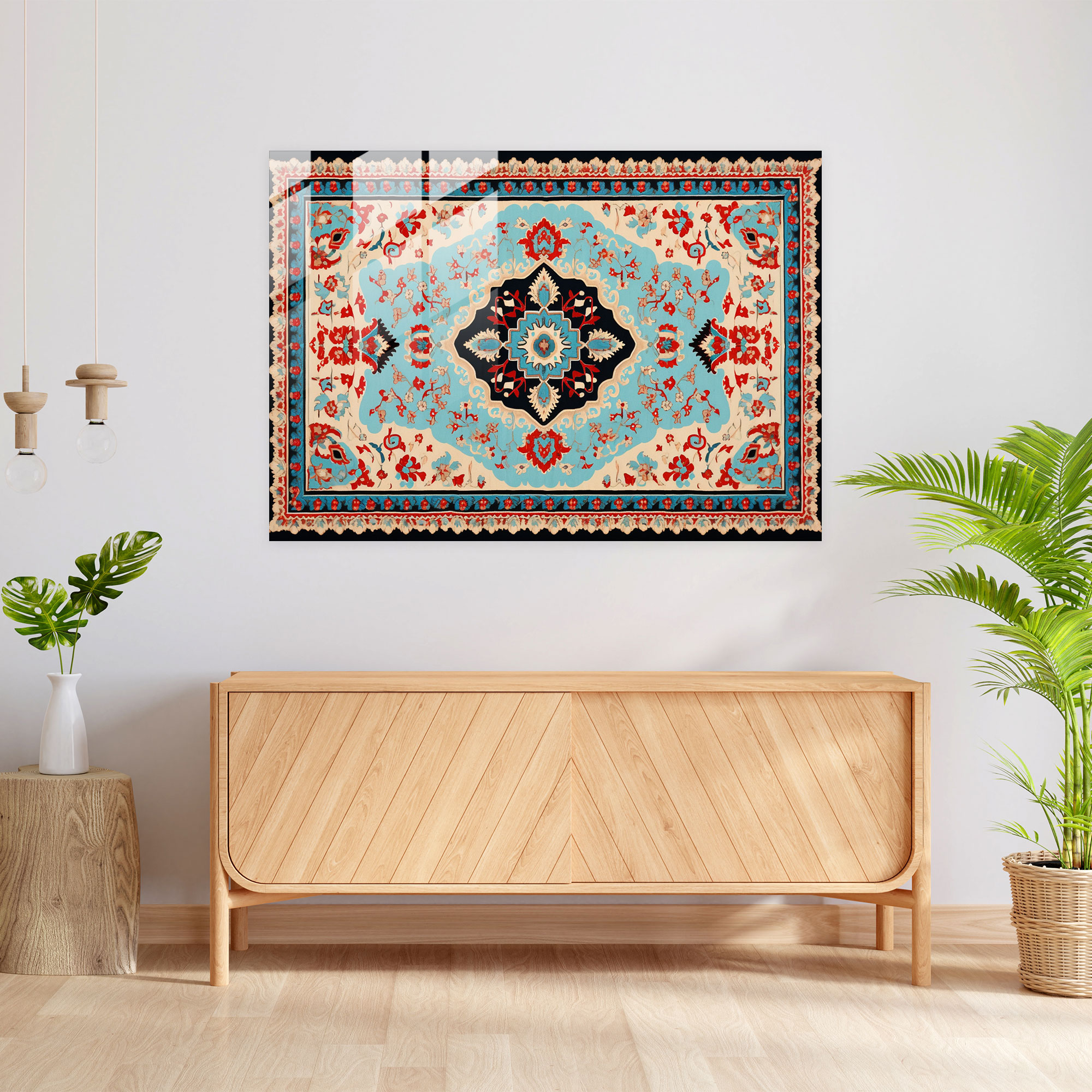 Elegant Turkish Carpet Glass Print - Turkish Carpet, Turkish Carpet Pattern, Wall Decoration, Home Decoration