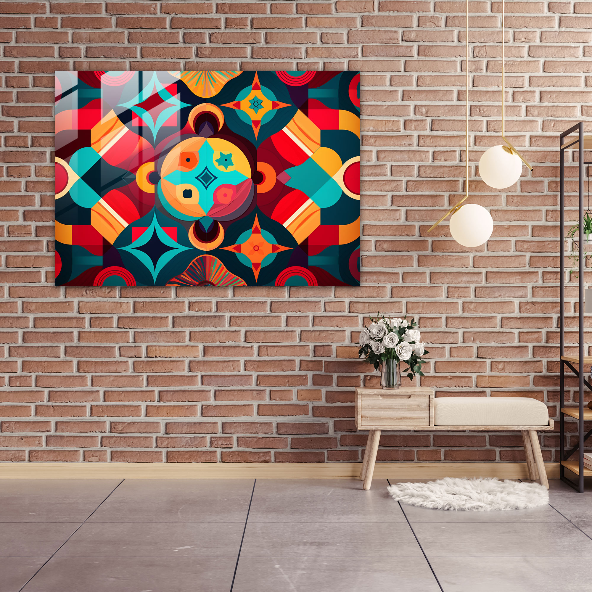Türk Halı Cam Tablosu - Türk Halısı Deseni Modern Sanat