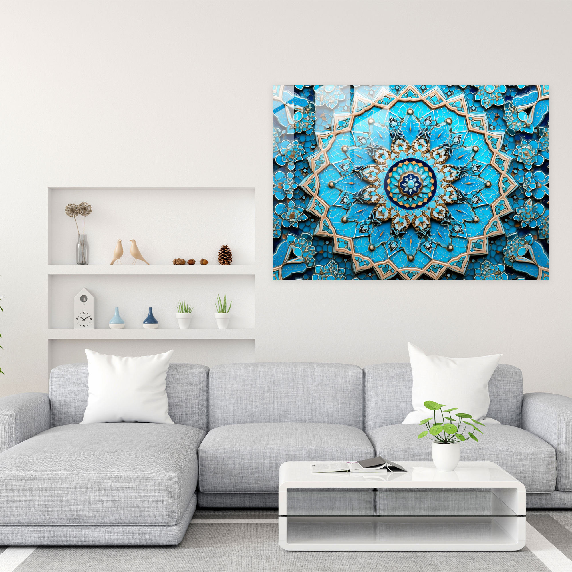 Turkish Arabesque Glass Print - Turkish Carpet, Glass Wall Art, Glass Print, Arabesque Patterns