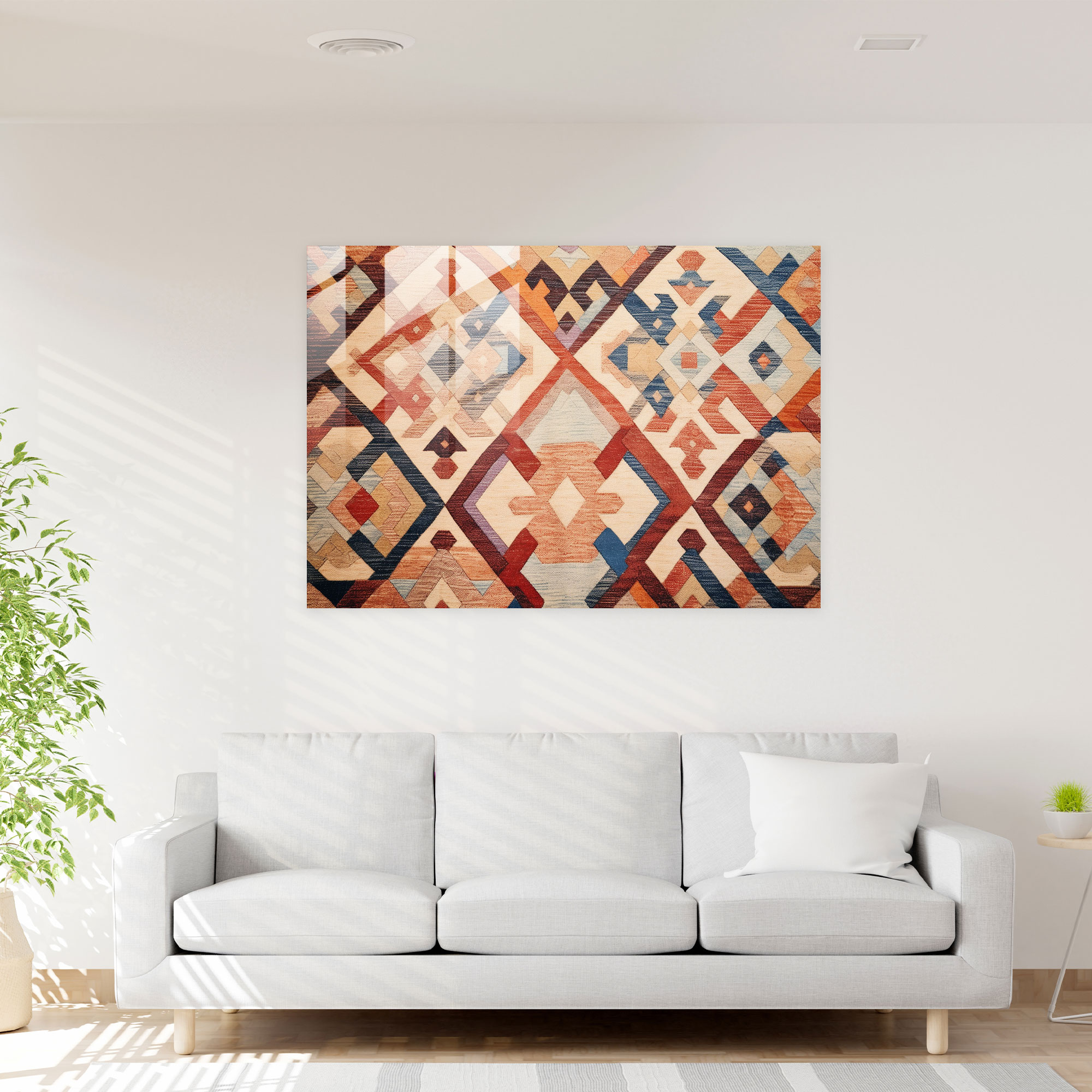 Türk Büyüsü Cam Duvar Sanatı - Türk Halısı Cam Duvar Sanatı Geometrik Motifler Türk Halı Deseni