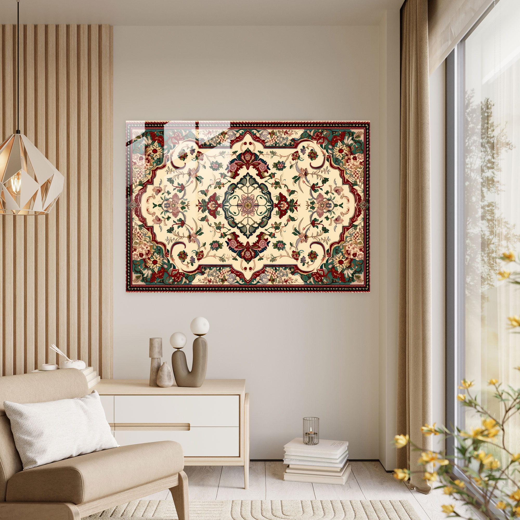 Elegant Floral Turkish Carpet Pattern Glass Print - Turkish Carpet, Wall Decoration, Elegance, Glass Art