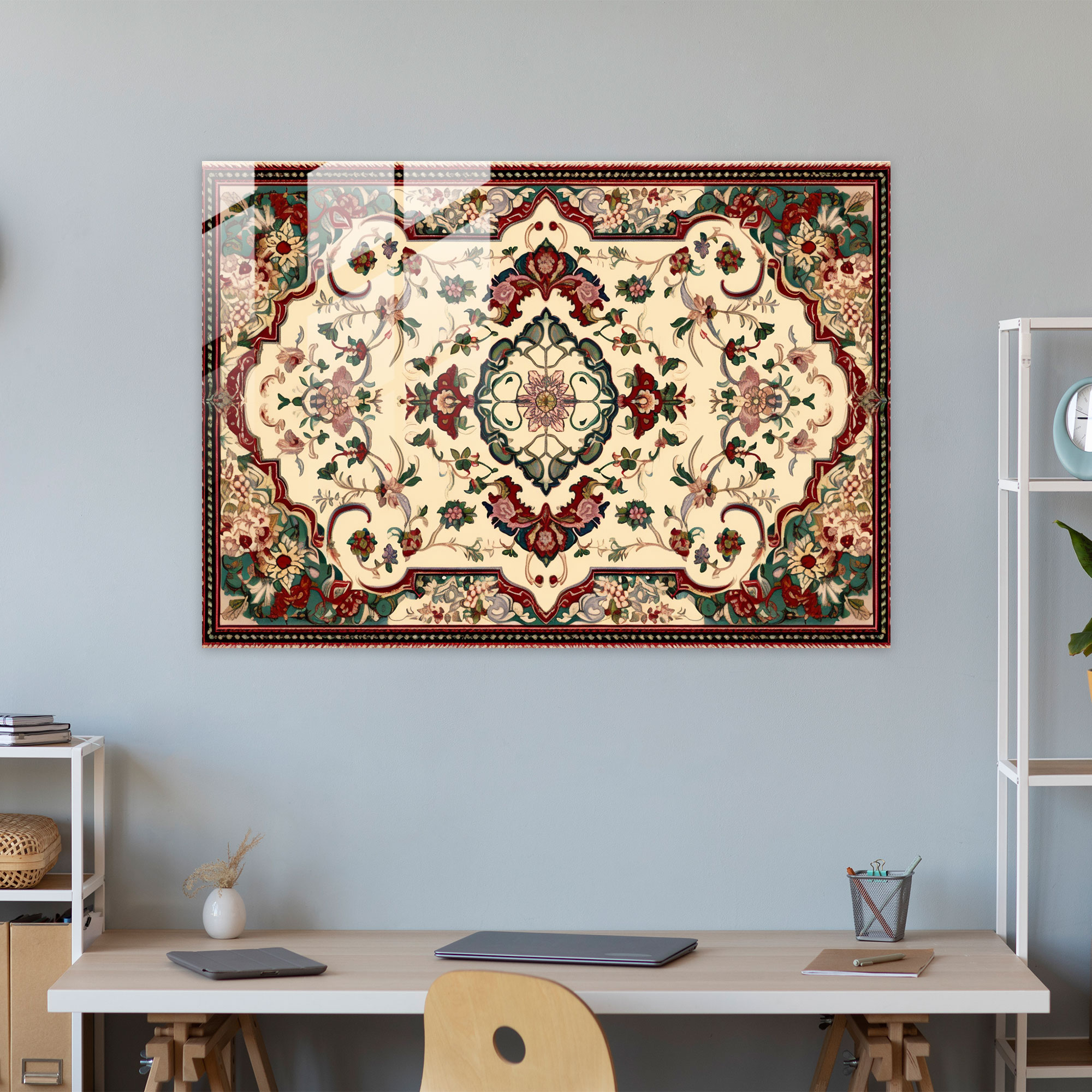 Elegant Floral Turkish Carpet Pattern Glass Print - Turkish Carpet, Wall Decoration, Elegance, Glass Art