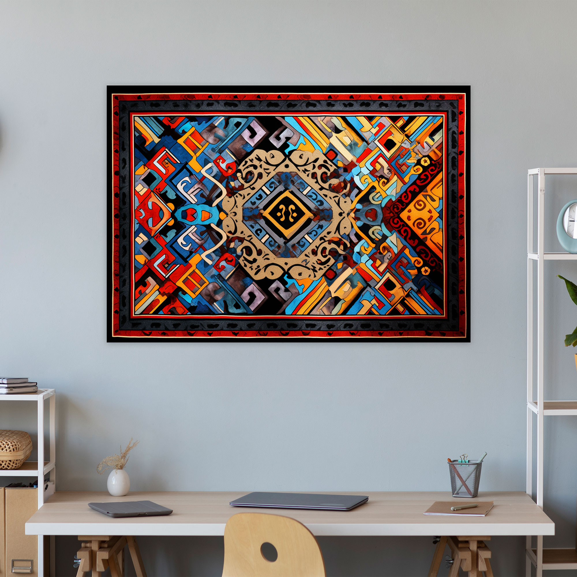 Türk Halı Desenli Duvar Dekorasyonu - Türk Halısı Modern Geometrik Şekiller Duvar Dekorasyonu Kanvas Tablo