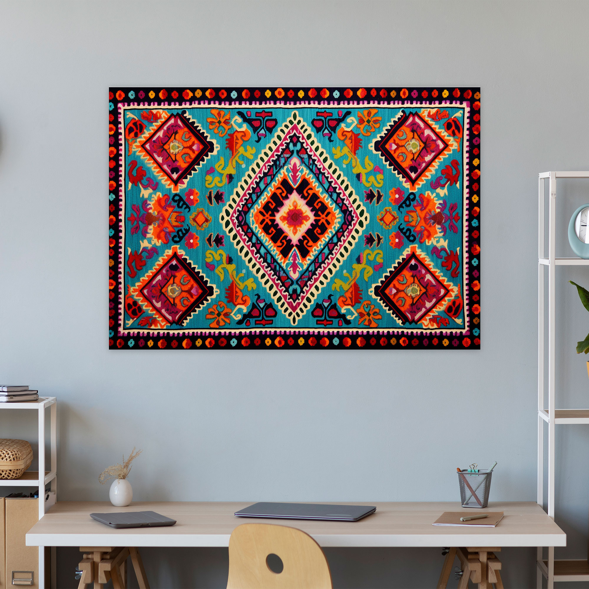 Turkish Carpet Pattern Symphony Canvas Print - Turkish Carpet, Geometric Precision, Canvas Wall Art, Home Decoration
