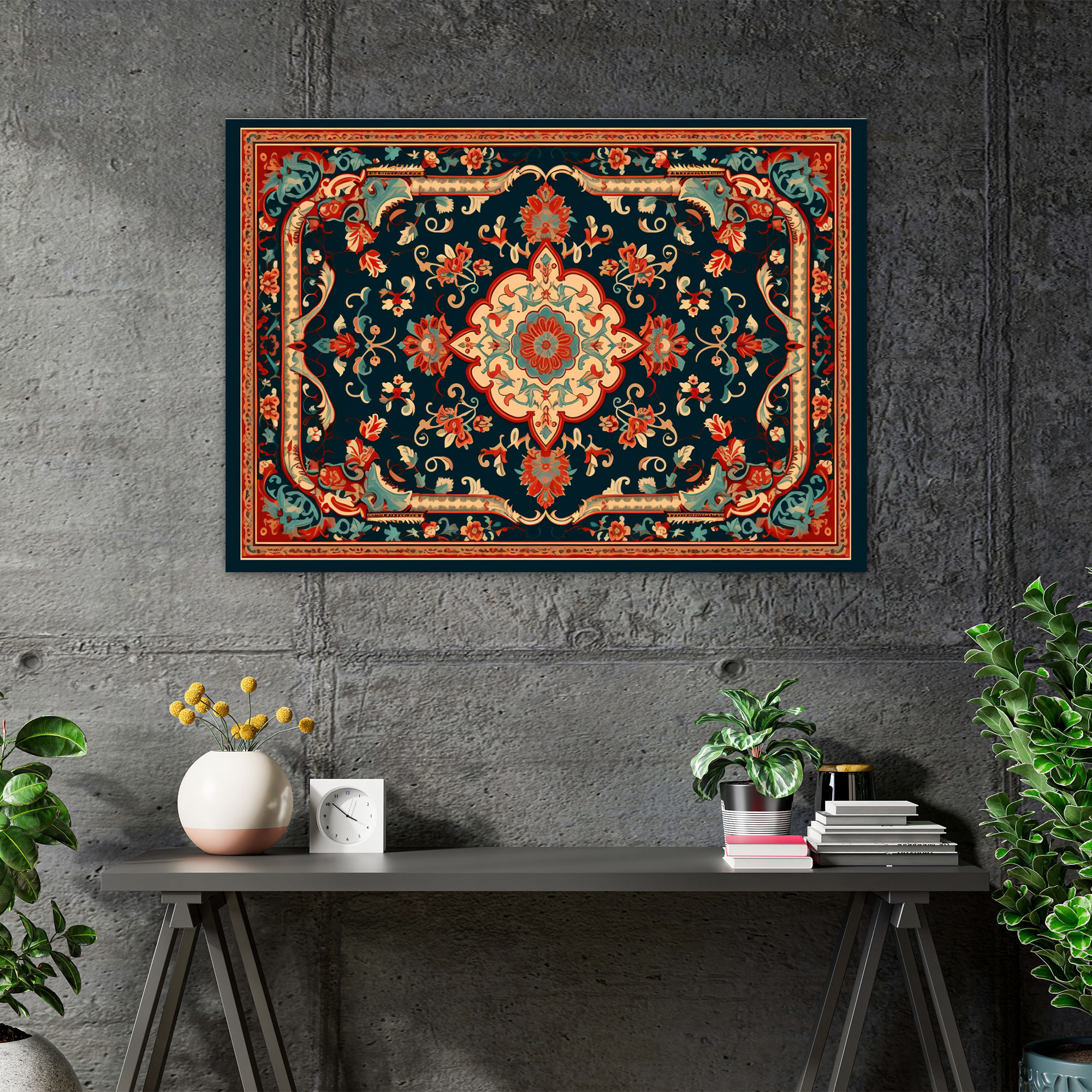 Traditional Turkish Carpet Pattern Wall Decoration - Turkish Carpet, Wall Art, Canvas Print, Intricate Borders