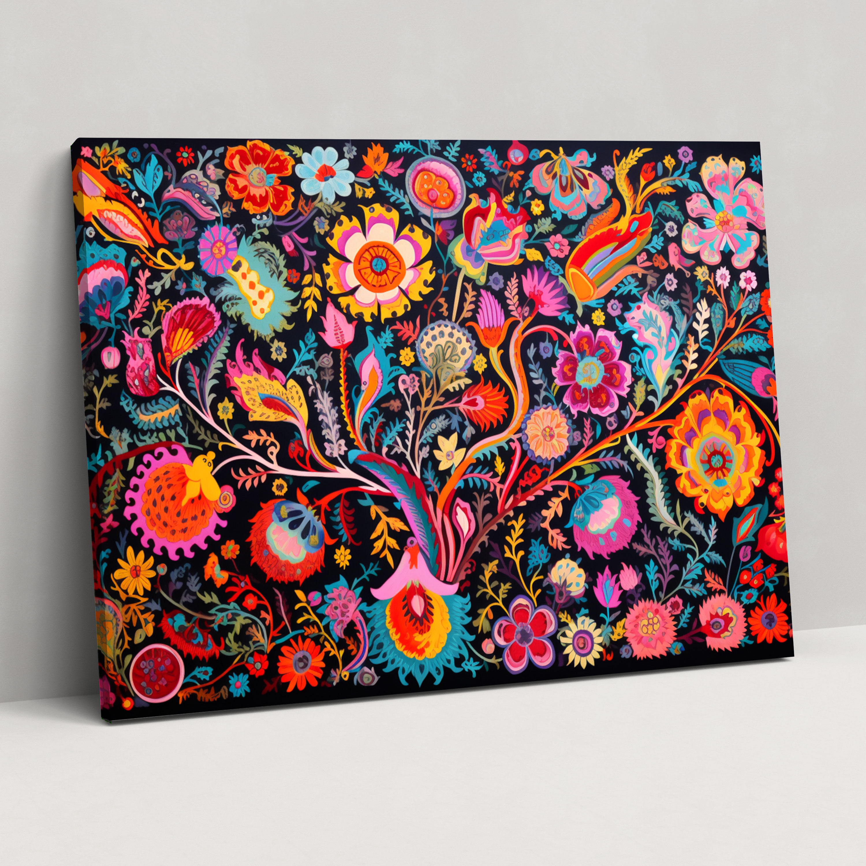 Whimsical Turkish Carpet Pattern Wall Art - Turkish Carpet, Canvas Wall Art, Wall Decoration, Playful Motifs