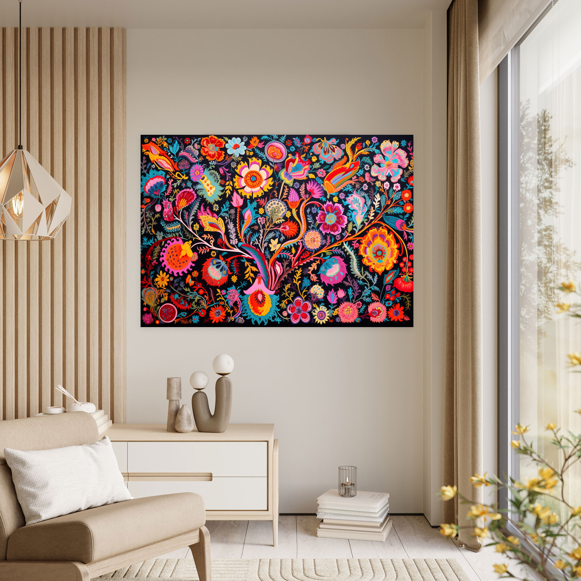 Whimsical Turkish Carpet Pattern Wall Art - Turkish Carpet, Canvas Wall Art, Wall Decoration, Playful Motifs