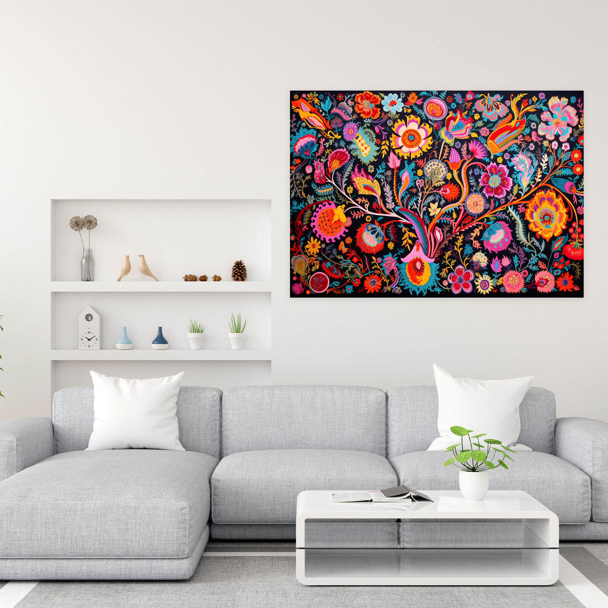 Whimsical Turkish Carpet Pattern Wall Art - Turkish Carpet, Canvas Wall Art, Wall Decoration, Playful Motifs