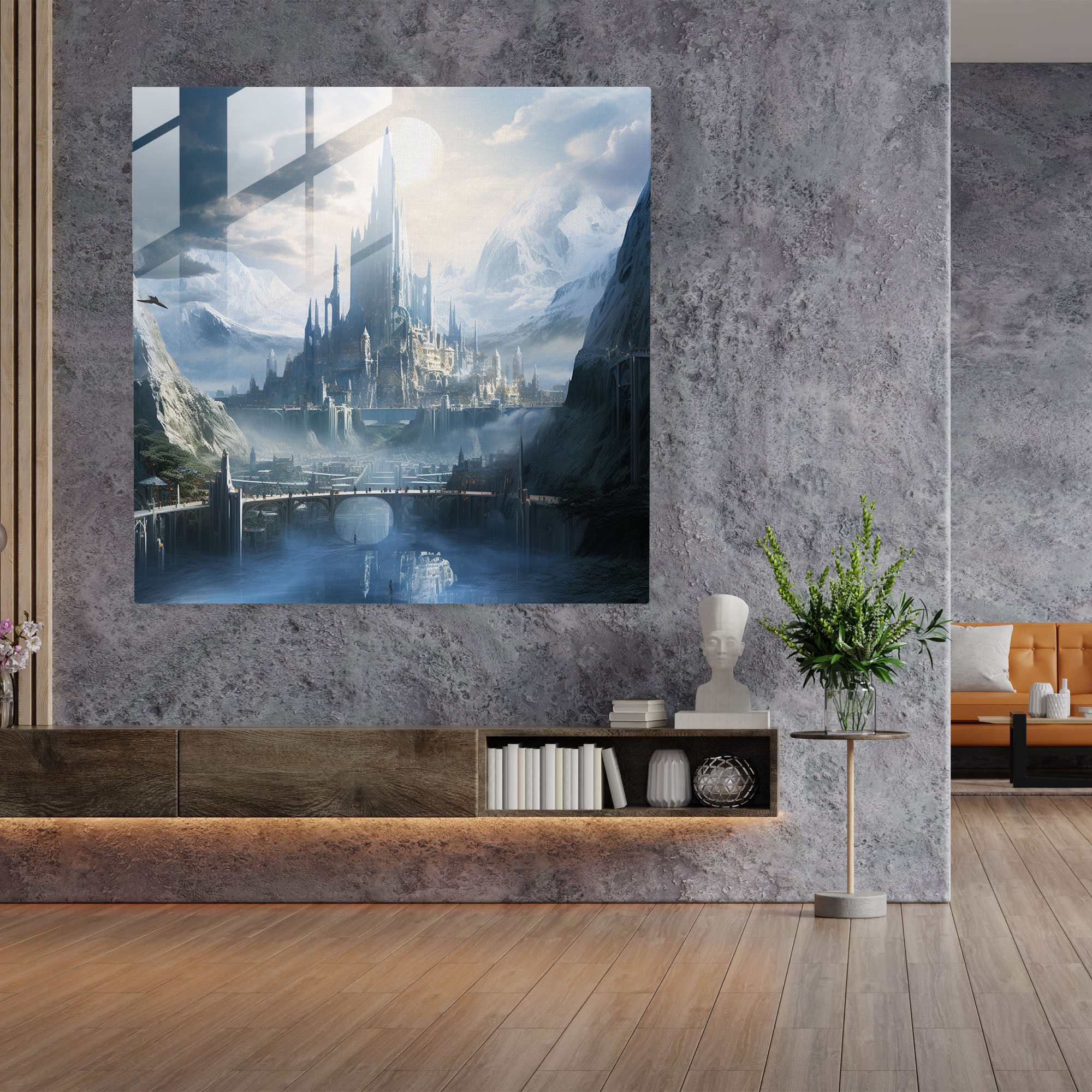 Yüzüklerin Efendisi Cam Tablo - Minas Tirith Temalı Yüzüklerin Efendisi Cam Duvar Sanatı