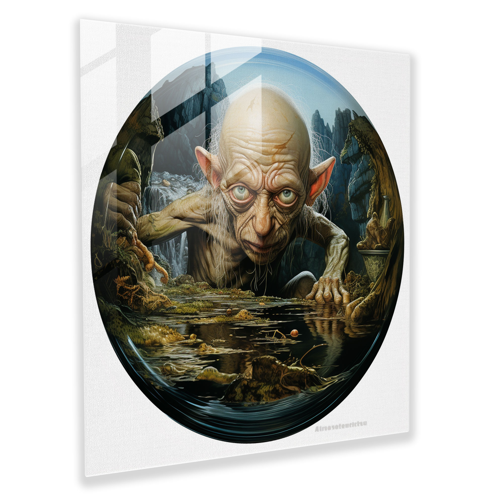 Whimsical Glass Print Of Gollum - The Lord Of The Rings, Wall Decoration, Lord Of The Rings, Home Decoration