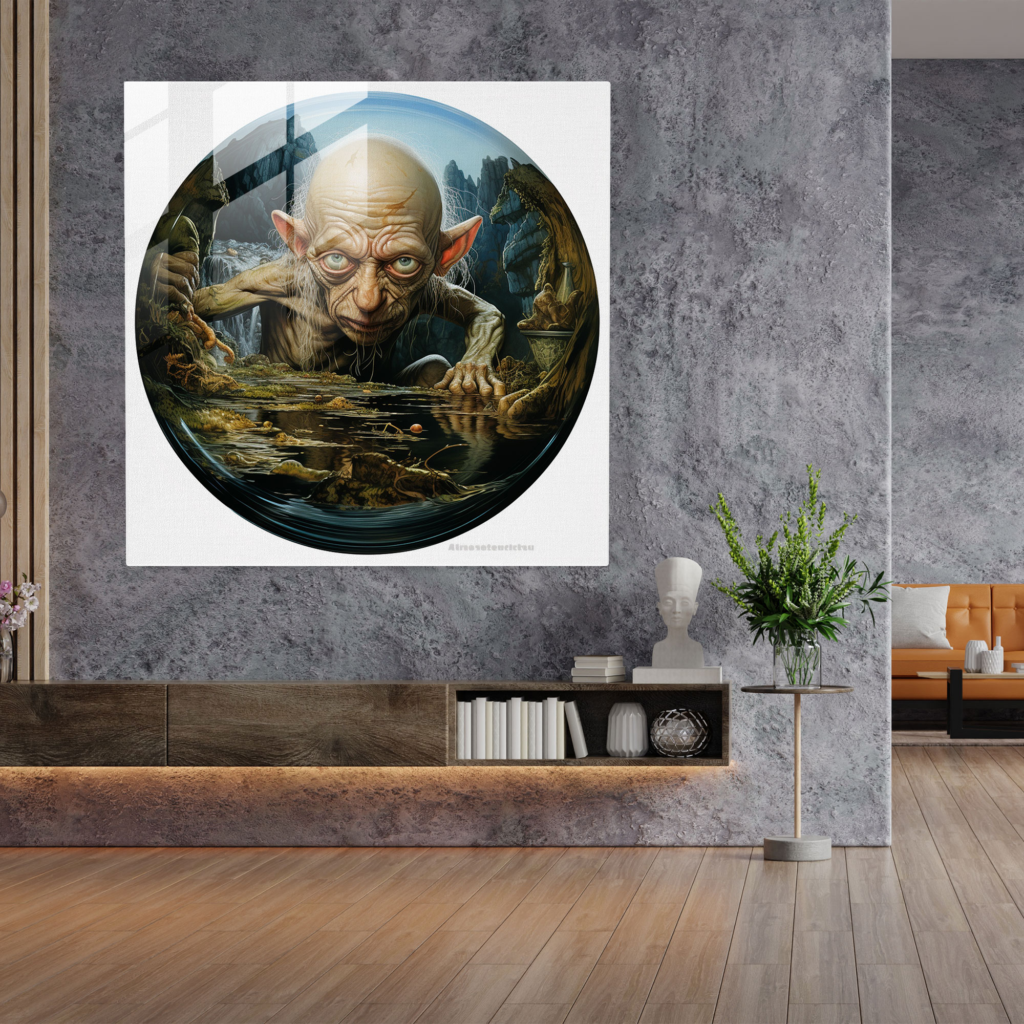 Whimsical Glass Print Of Gollum - The Lord Of The Rings, Wall Decoration, Lord Of The Rings, Home Decoration
