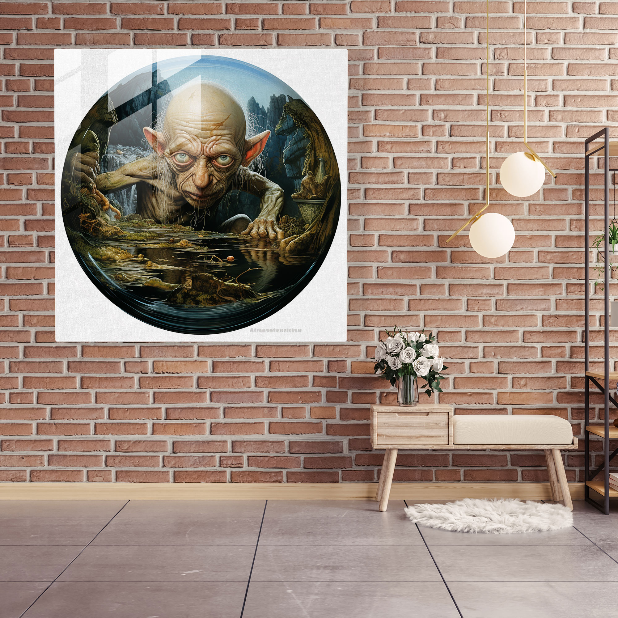 Whimsical Glass Print Of Gollum - The Lord Of The Rings, Wall Decoration, Lord Of The Rings, Home Decoration