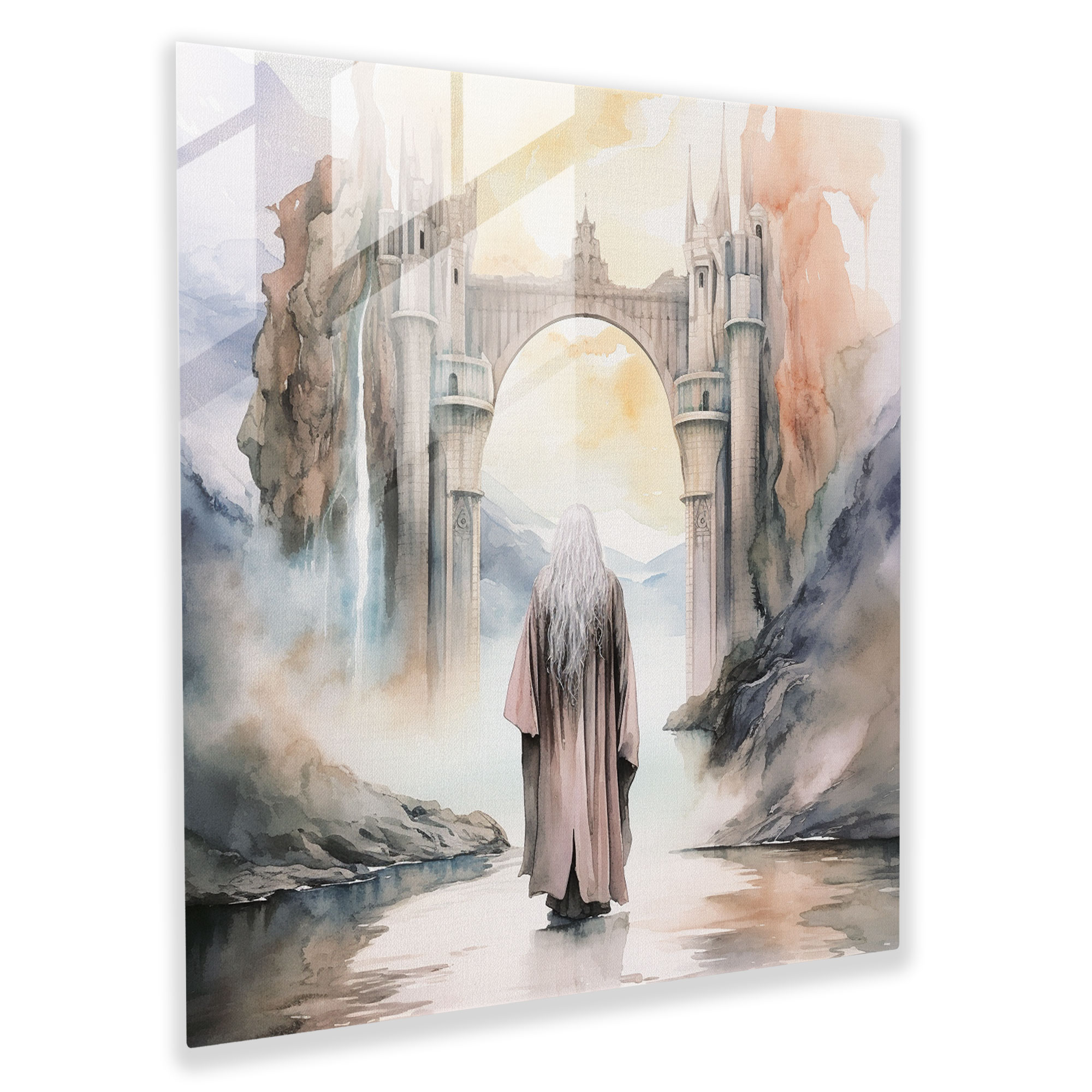 The Lord Of The Rings Glass Wall Art - Watercolor Illustration - The Lord Of The Rings, Glass Print, Watercolor Illustration, Minas Tirith