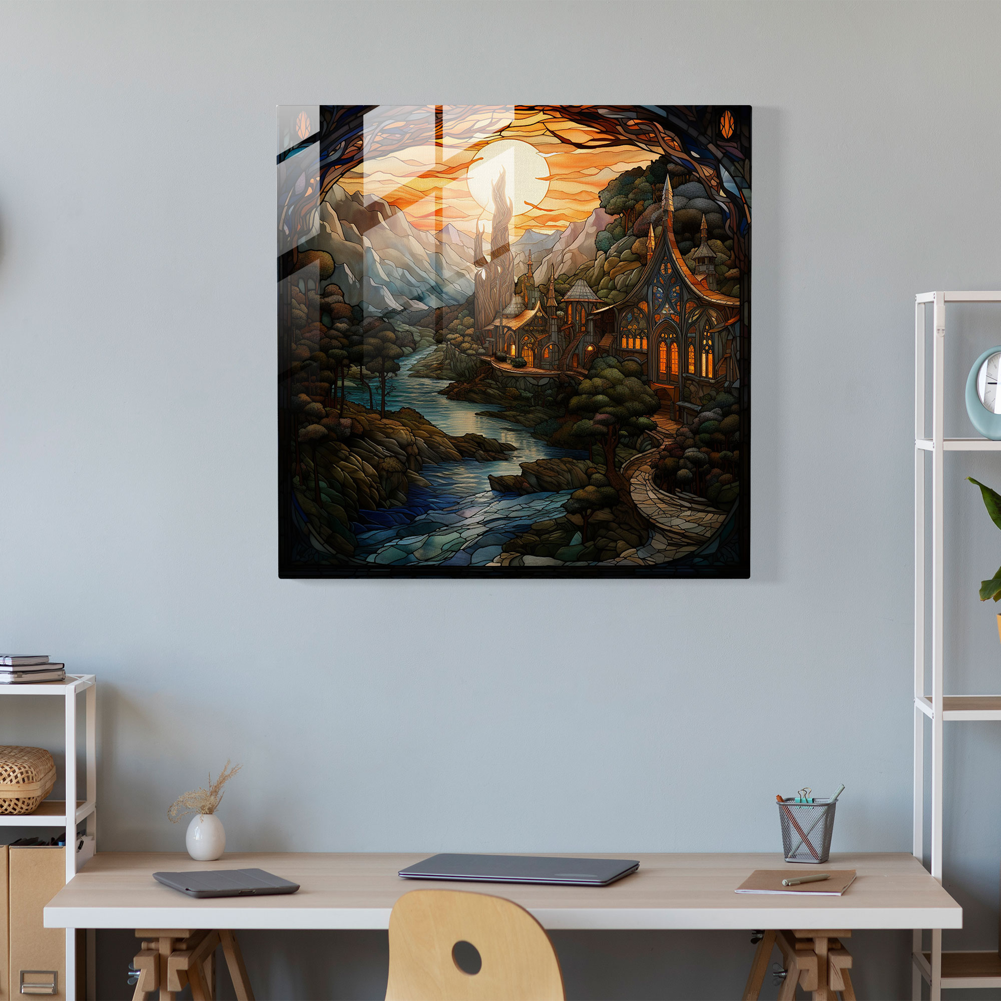 Lord Of The Rings Glass Print - Majestic Rivendell Mosaic - The Lord Of The Rings, Home Decoration, Glass Print, Lord Of The Rings
