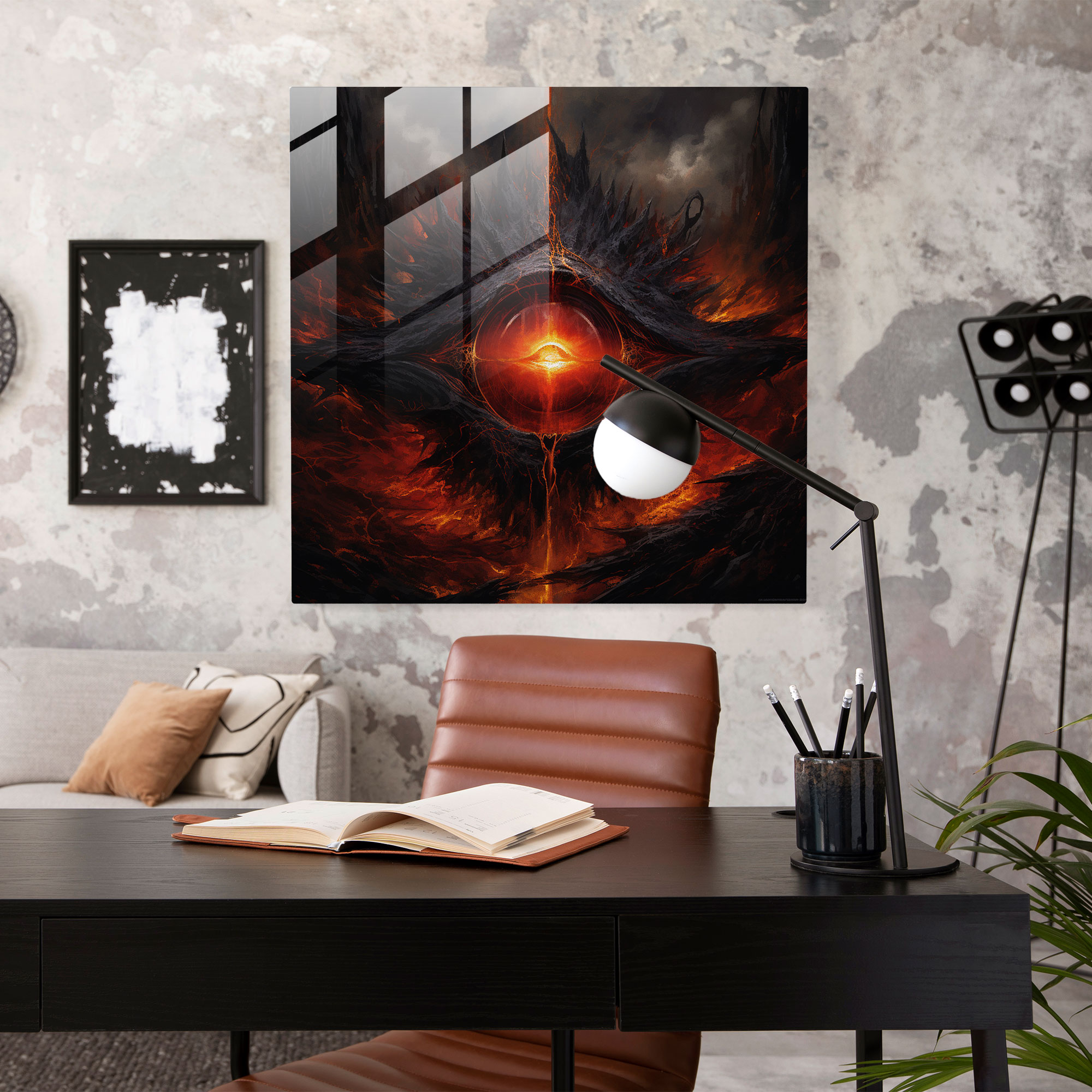 Yüzüklerin Efendisi Cam Tablo - Alevli Sauron Gözü - Yüzüklerin Efendisi Modern Sanat Dijital Çalışma Cam Duvar Sanatı