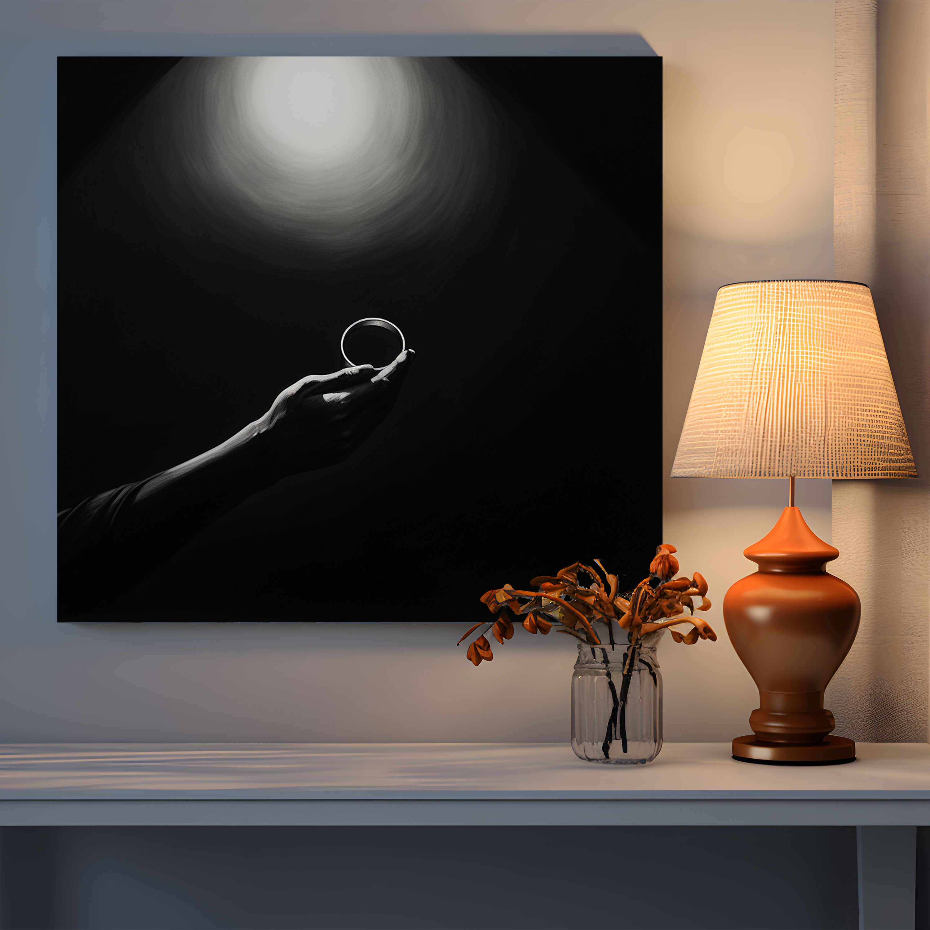 The Lord Of The Rings Wall Art - Minimalist Ring Canvas Print - The Lord Of The Rings, Dark Shadows, Iconic Ring, Black And White Sketch