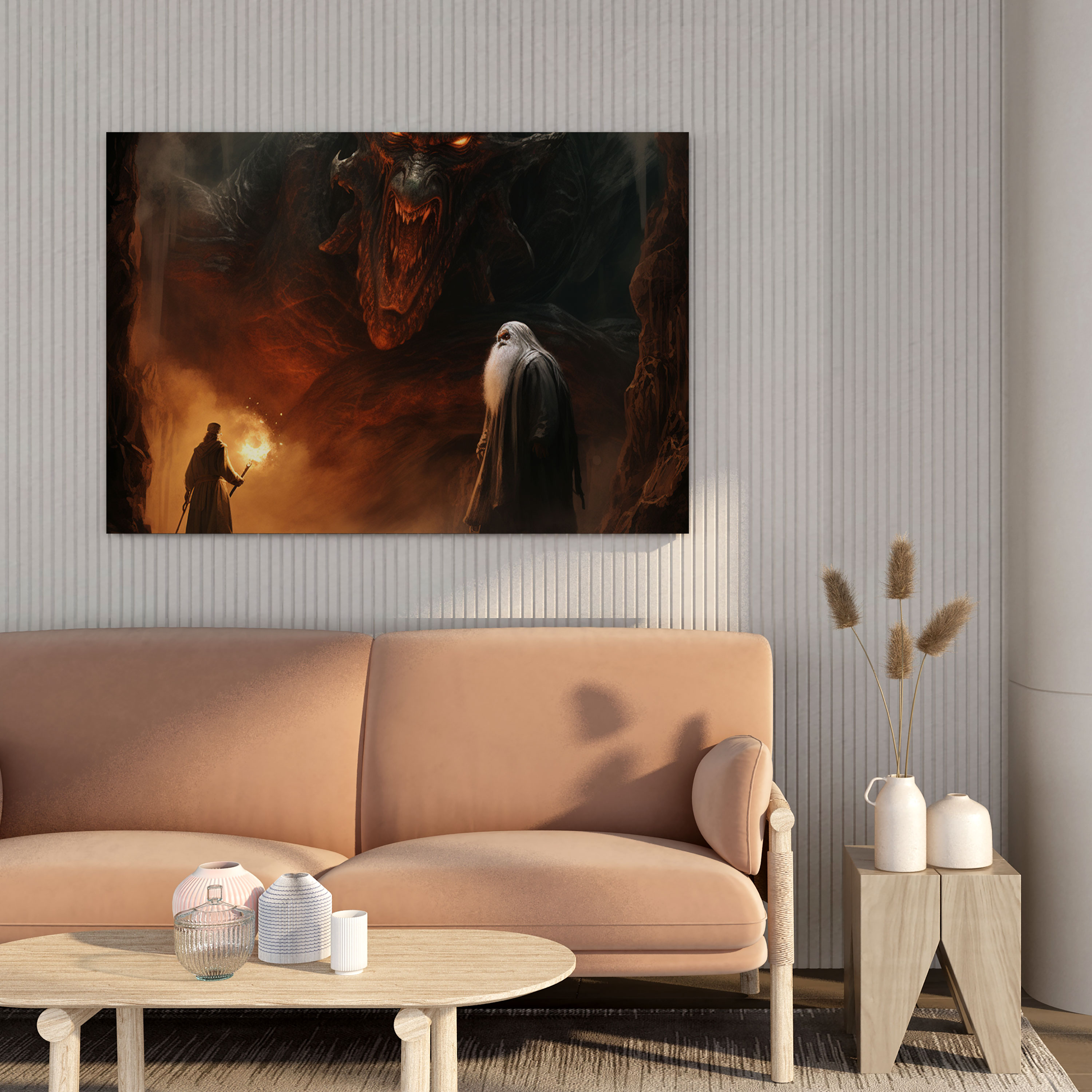 Gandalf ve Balrog Arasındaki Mücadele - Orta Dünya Kanvas Tablo - Gerçekçi Dijital Boyama Sanatı