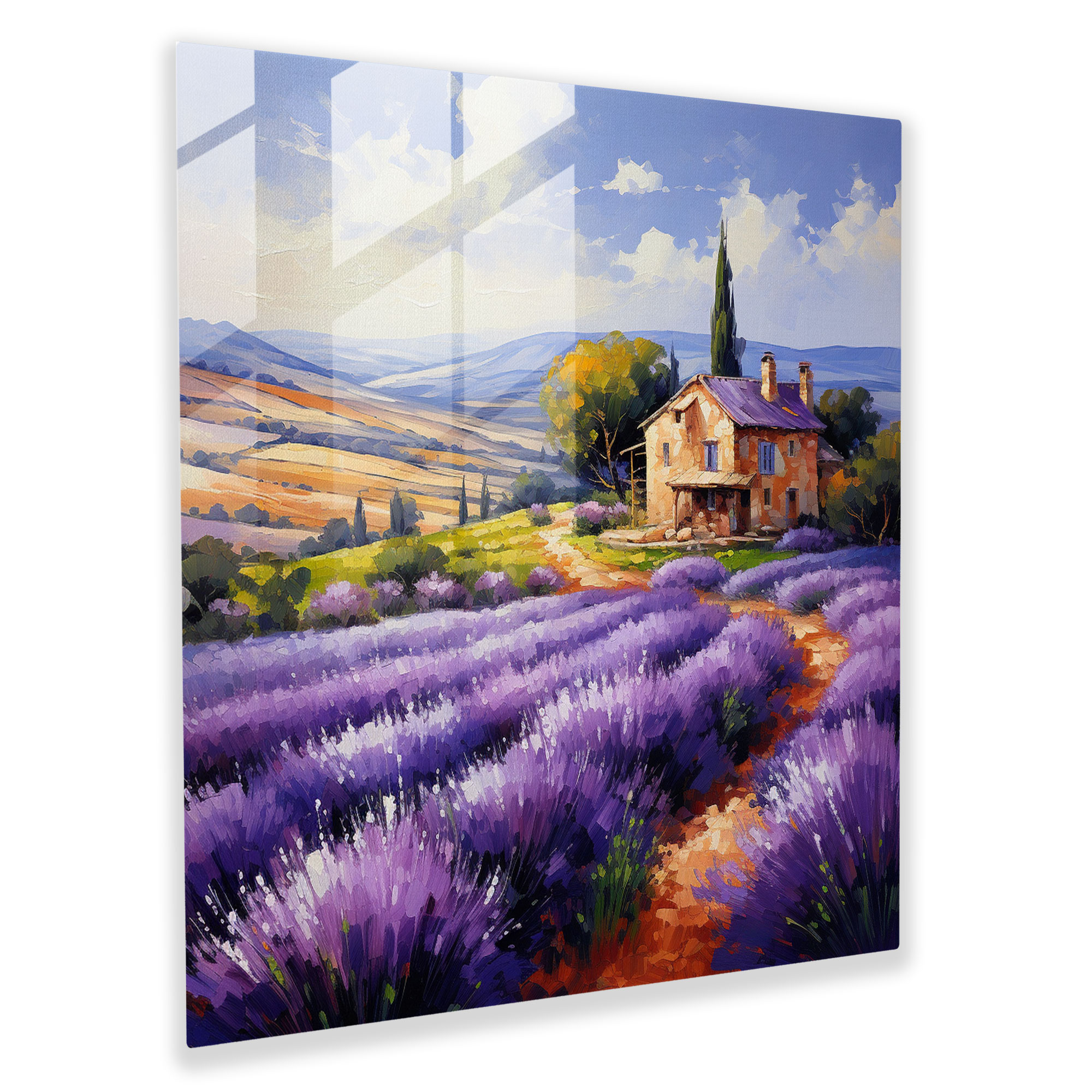 The Most Beautiful Landscapes Of The World - Lavender Fields Glass Print - The Most Beautiful Landscapes Of The World, Modern Art, Lavender Fields, Wall Decoration