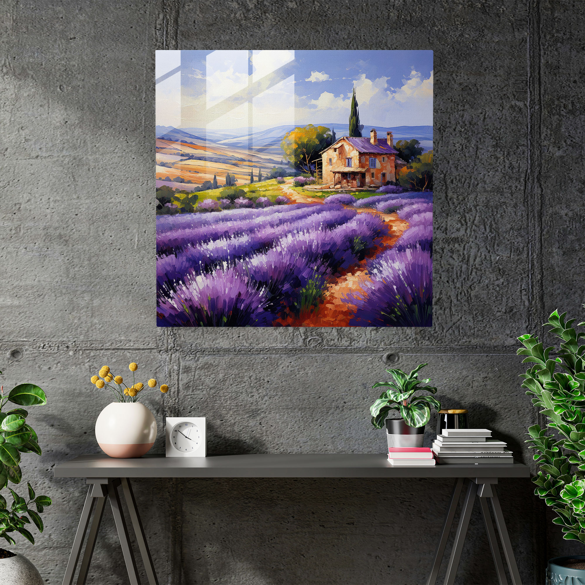 The Most Beautiful Landscapes Of The World - Lavender Fields Glass Print - The Most Beautiful Landscapes Of The World, Modern Art, Lavender Fields, Wall Decoration