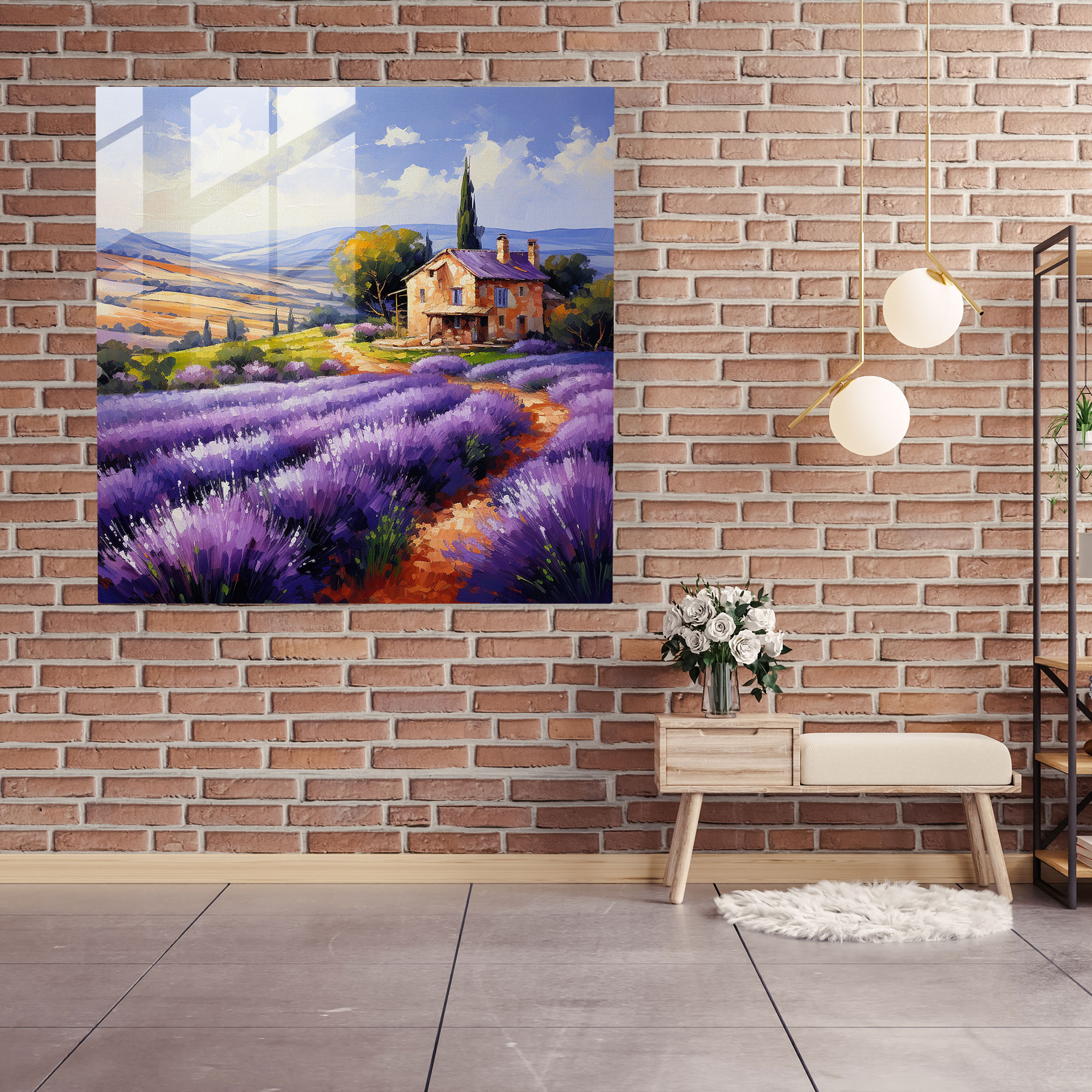 The Most Beautiful Landscapes Of The World - Lavender Fields Glass Print - The Most Beautiful Landscapes Of The World, Modern Art, Lavender Fields, Wall Decoration