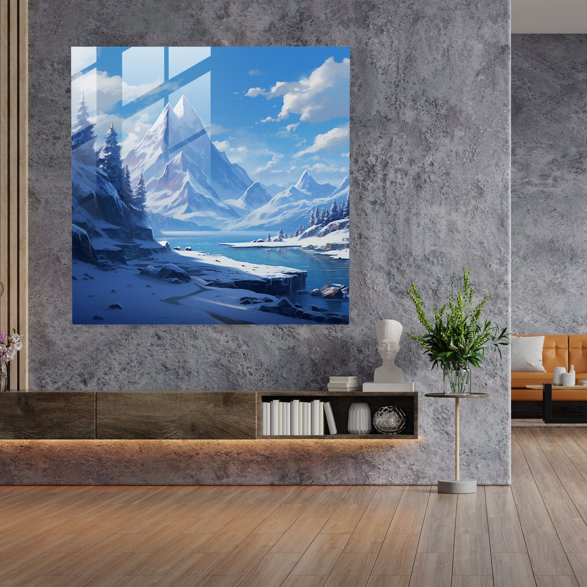 The Most Beautiful Landscapes Of The World - Snowy Winter Wonderland Glass Print - The Most Beautiful Landscapes Of The World, Home Decoration, Realistic Digital Illustration, Snowy Winter Wonderland