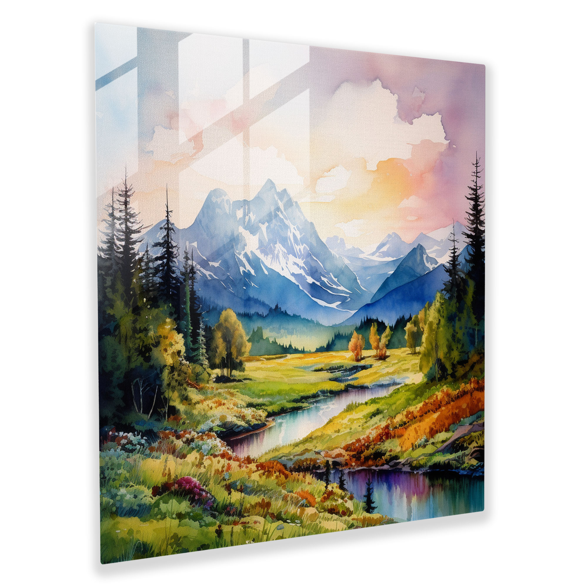 The Most Beautiful Landscapes Of The World - Vibrant Watercolor Glass Print - The Most Beautiful Landscapes Of The World, Mountain Range, Watercolor Painting, The Most Beautiful Landscapes Of The World