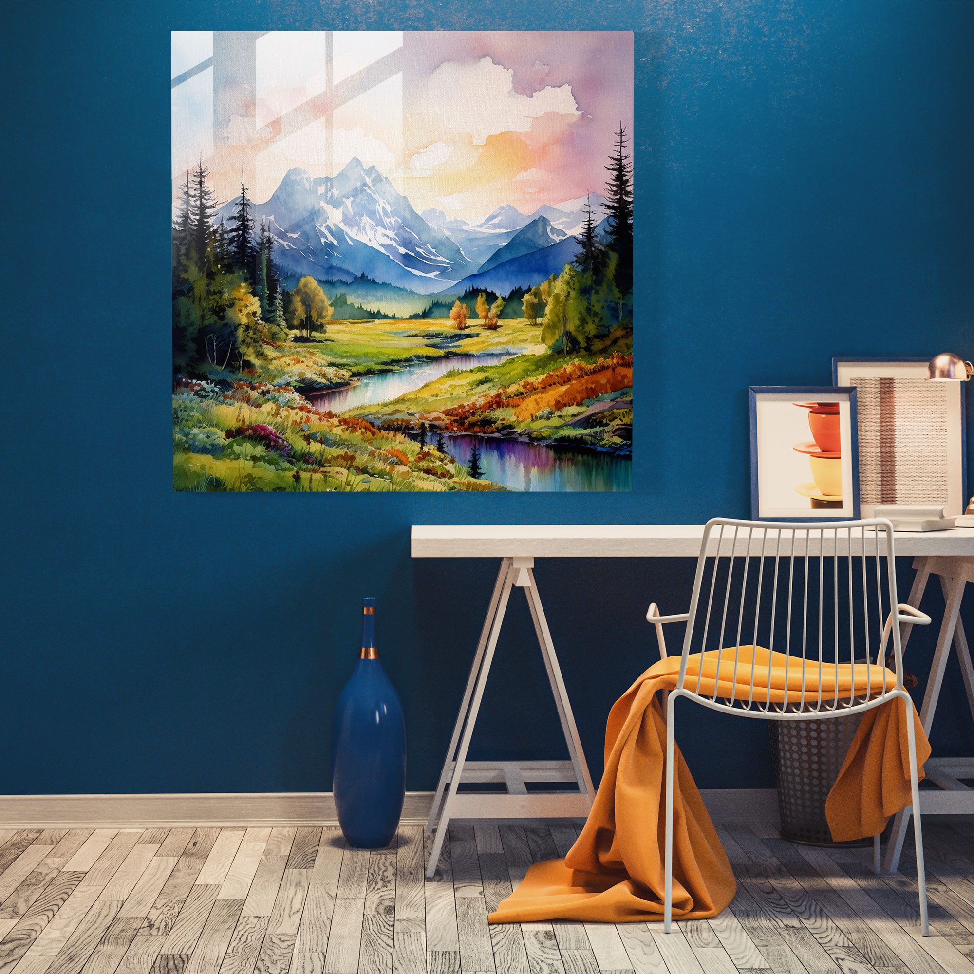 The Most Beautiful Landscapes Of The World - Vibrant Watercolor Glass Print - The Most Beautiful Landscapes Of The World, Mountain Range, Watercolor Painting, The Most Beautiful Landscapes Of The World