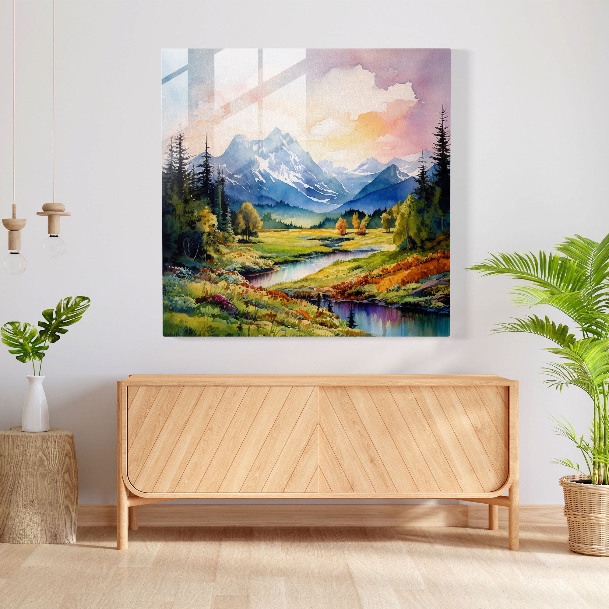 The Most Beautiful Landscapes Of The World - Vibrant Watercolor Glass Print - The Most Beautiful Landscapes Of The World, Mountain Range, Watercolor Painting, The Most Beautiful Landscapes Of The World