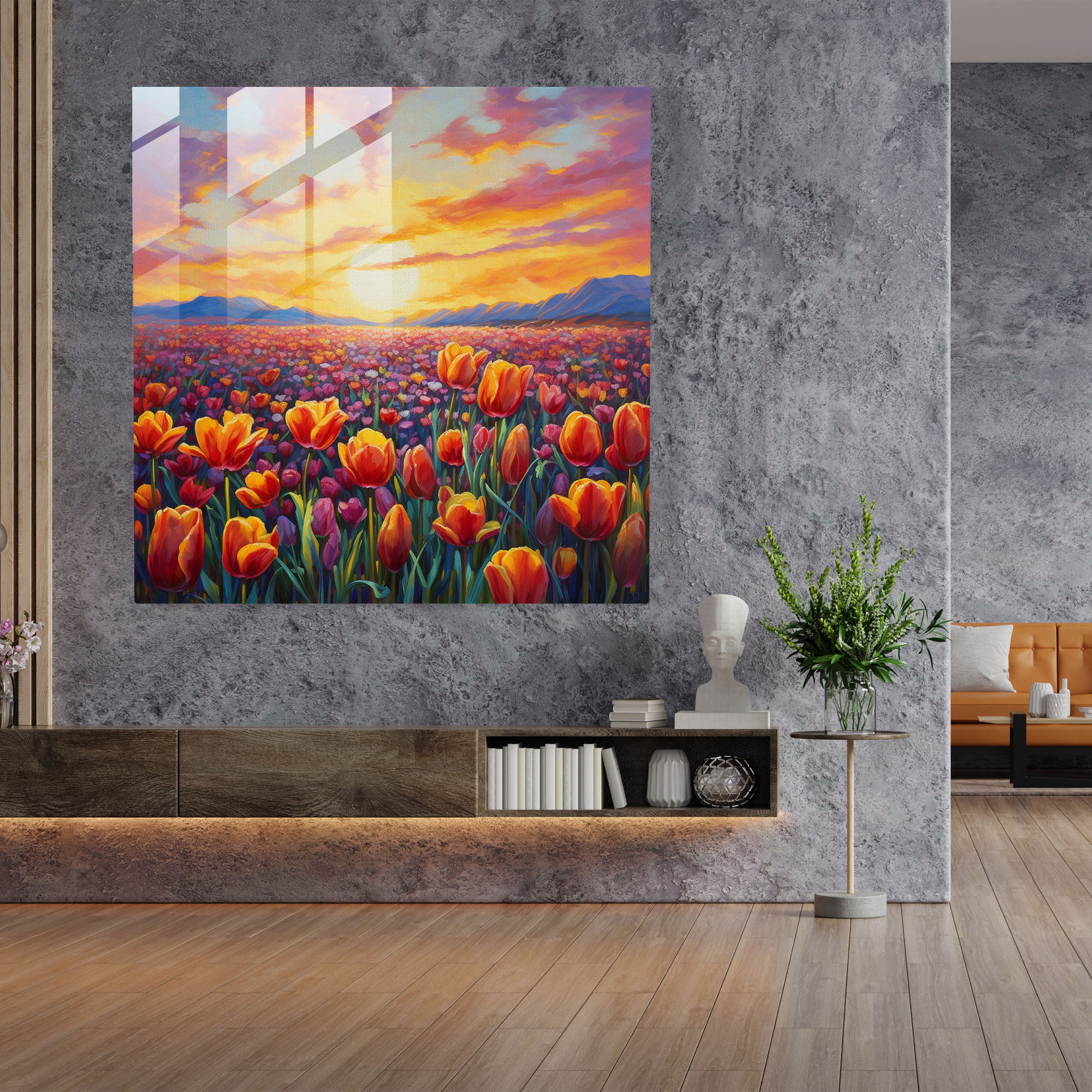 The Most Beautiful Landscapes Of The World - Tulip Field Glass Print - The Most Beautiful Landscapes Of The World, Glass Wall Art, Modern Art, The Most Beautiful Landscapes Of The World