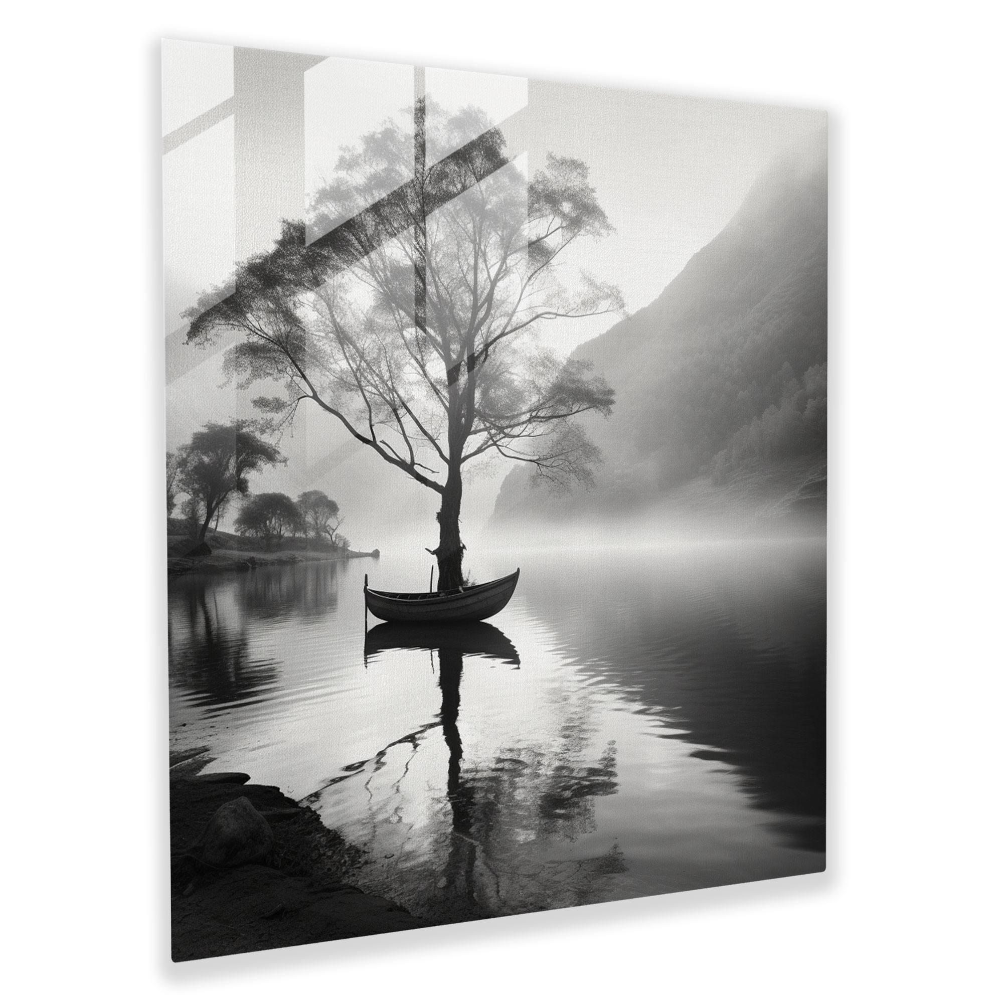 The Most Beautiful Landscapes Of The World - Classic Black And White Glass Print - The Most Beautiful Landscapes Of The World, Classic Black And White Photograph, Home Decoration, Misty Mountain Backdrop