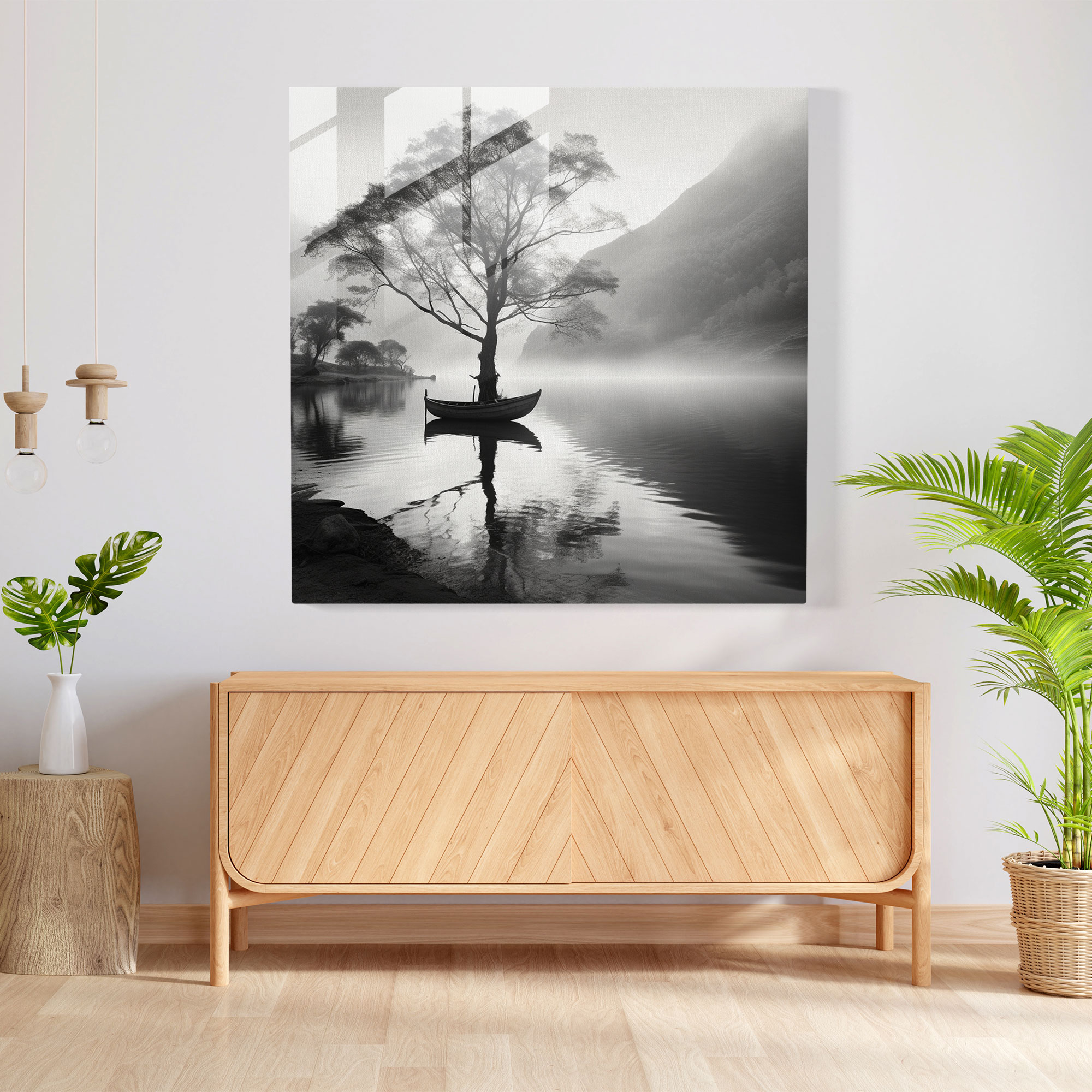 The Most Beautiful Landscapes Of The World - Classic Black And White Glass Print - The Most Beautiful Landscapes Of The World, Classic Black And White Photograph, Home Decoration, Misty Mountain Backdrop