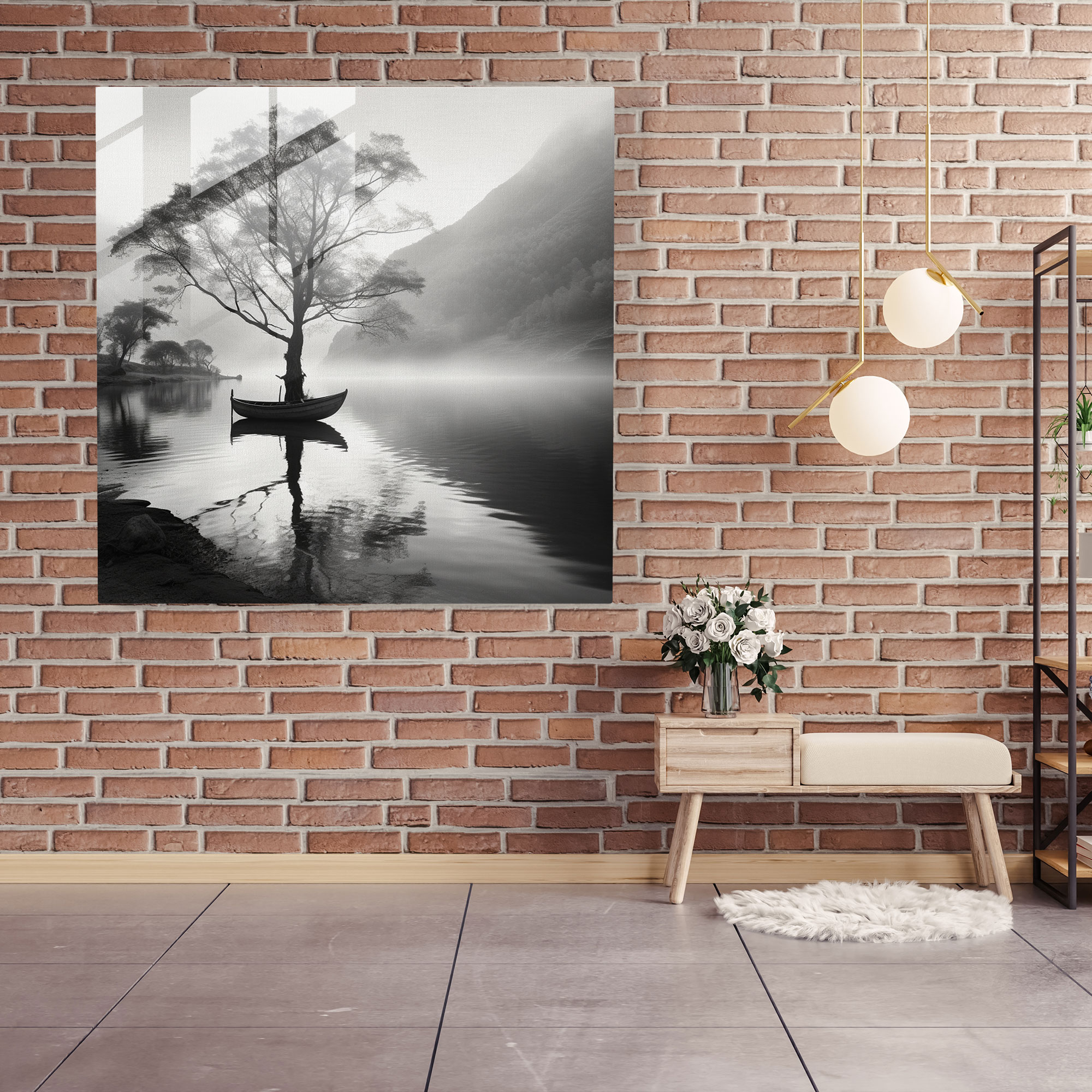 The Most Beautiful Landscapes Of The World - Classic Black And White Glass Print - The Most Beautiful Landscapes Of The World, Classic Black And White Photograph, Home Decoration, Misty Mountain Backdrop