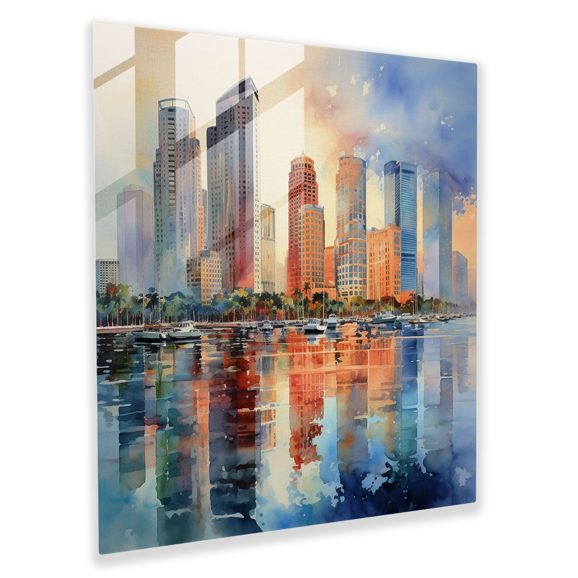 The Most Beautiful Landscapes Of The World - Contemporary Watercolor Glass Print - The Most Beautiful Landscapes Of The World, Glass Art, Modernity, Vibrant Cityscape