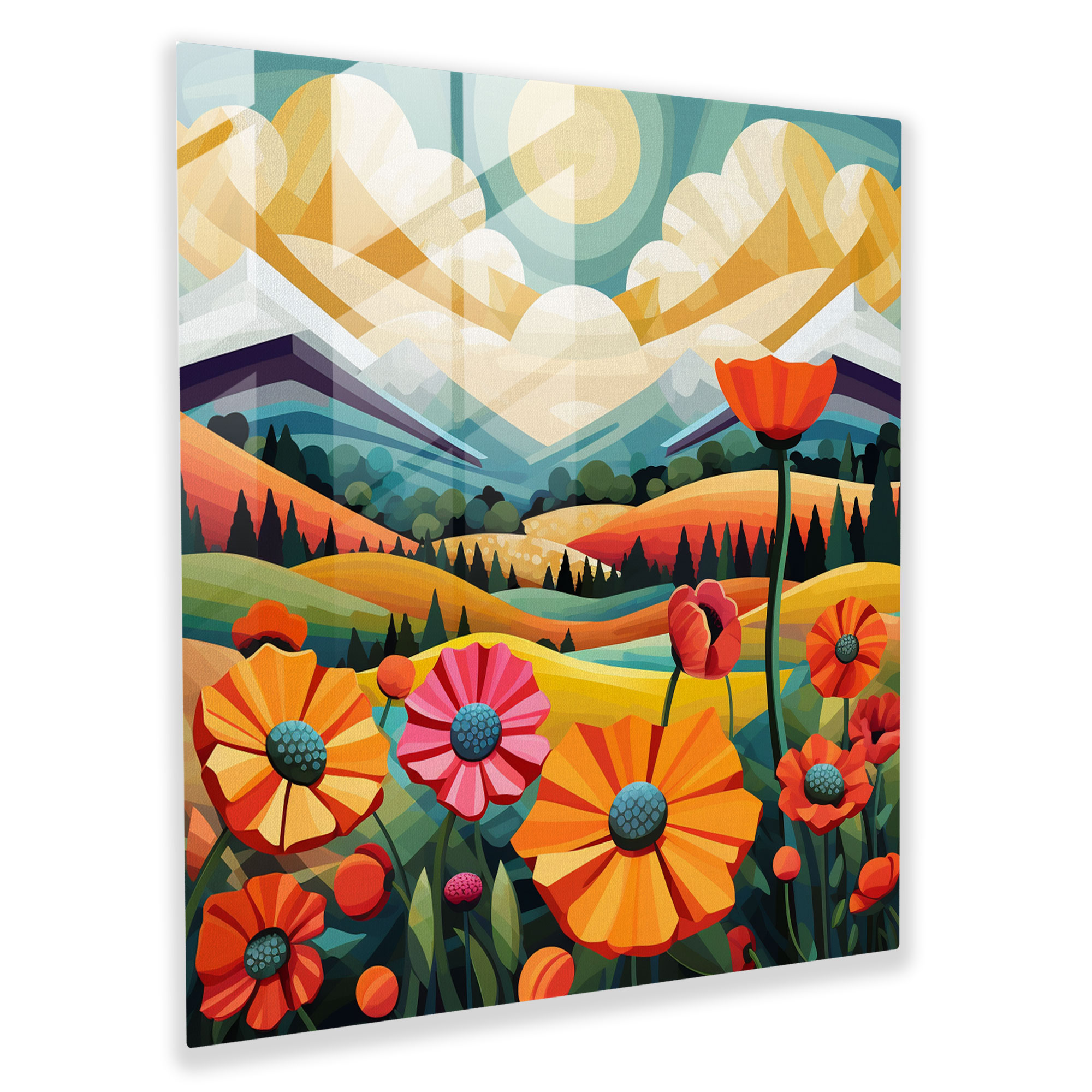 The Most Beautiful Landscapes Of The World - Pop Art Flower Field Glass Print - The Most Beautiful Landscapes Of The World, Flower Field, Bold Colors, Modern Art