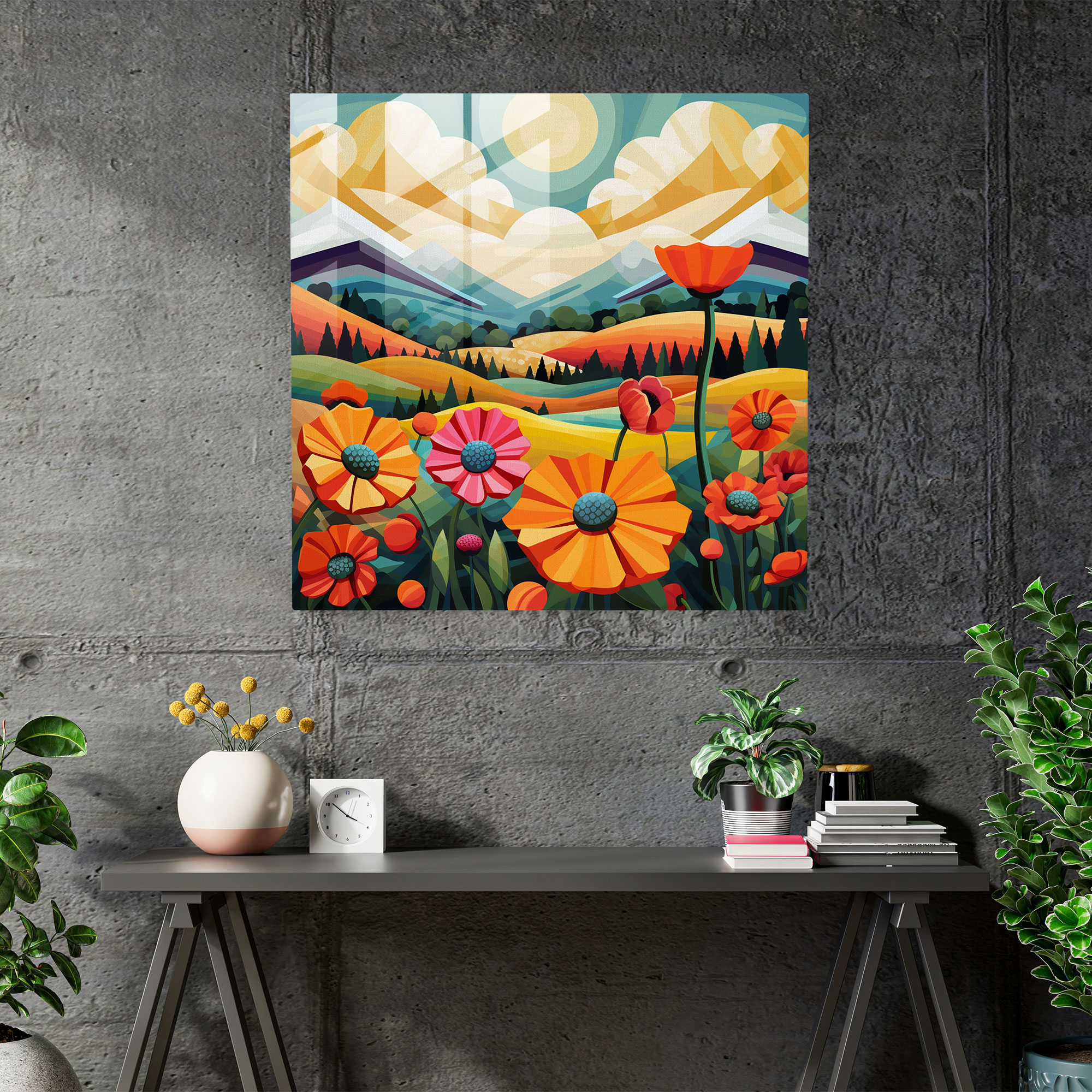 The Most Beautiful Landscapes Of The World - Pop Art Flower Field Glass Print - The Most Beautiful Landscapes Of The World, Flower Field, Bold Colors, Modern Art