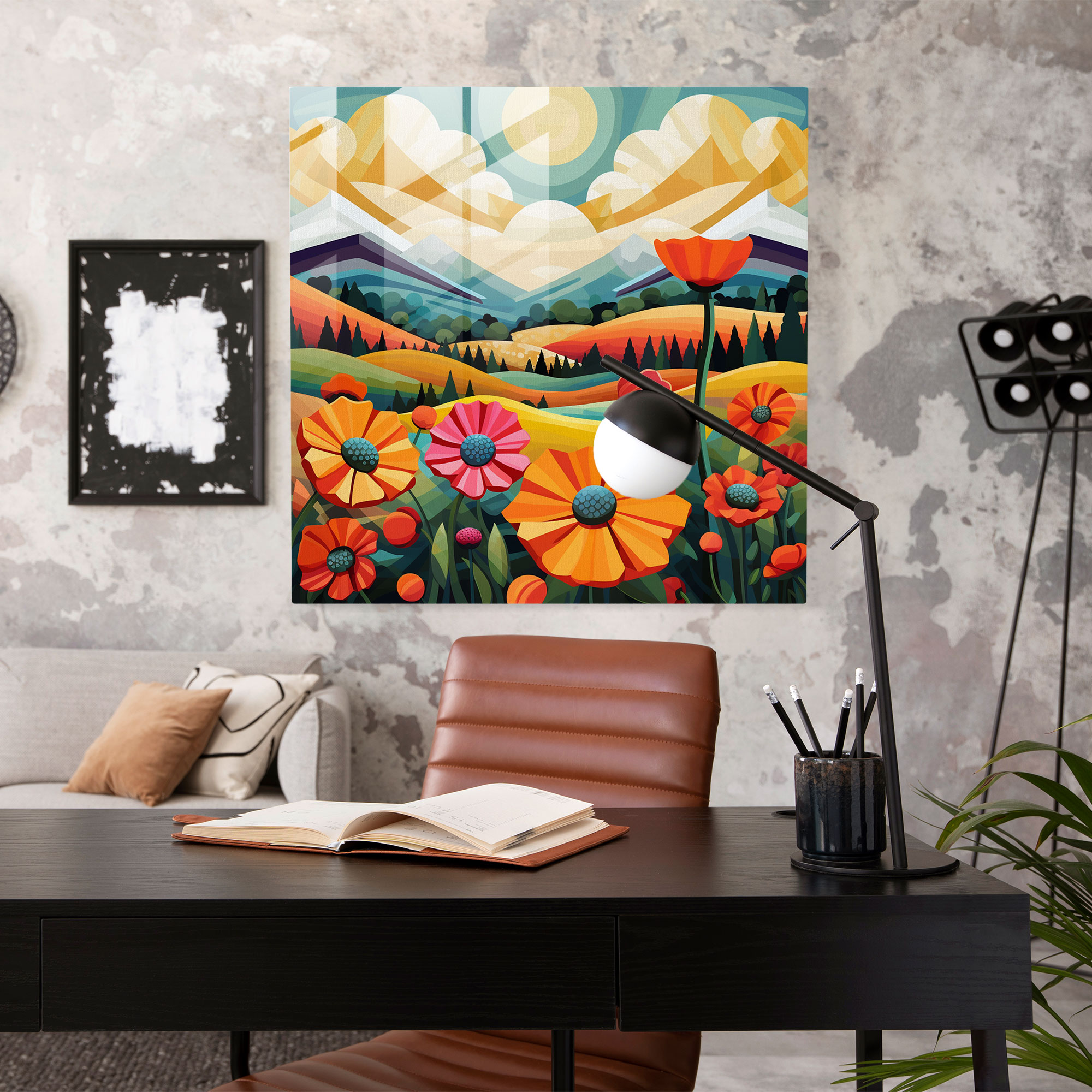 The Most Beautiful Landscapes Of The World - Pop Art Flower Field Glass Print - The Most Beautiful Landscapes Of The World, Flower Field, Bold Colors, Modern Art