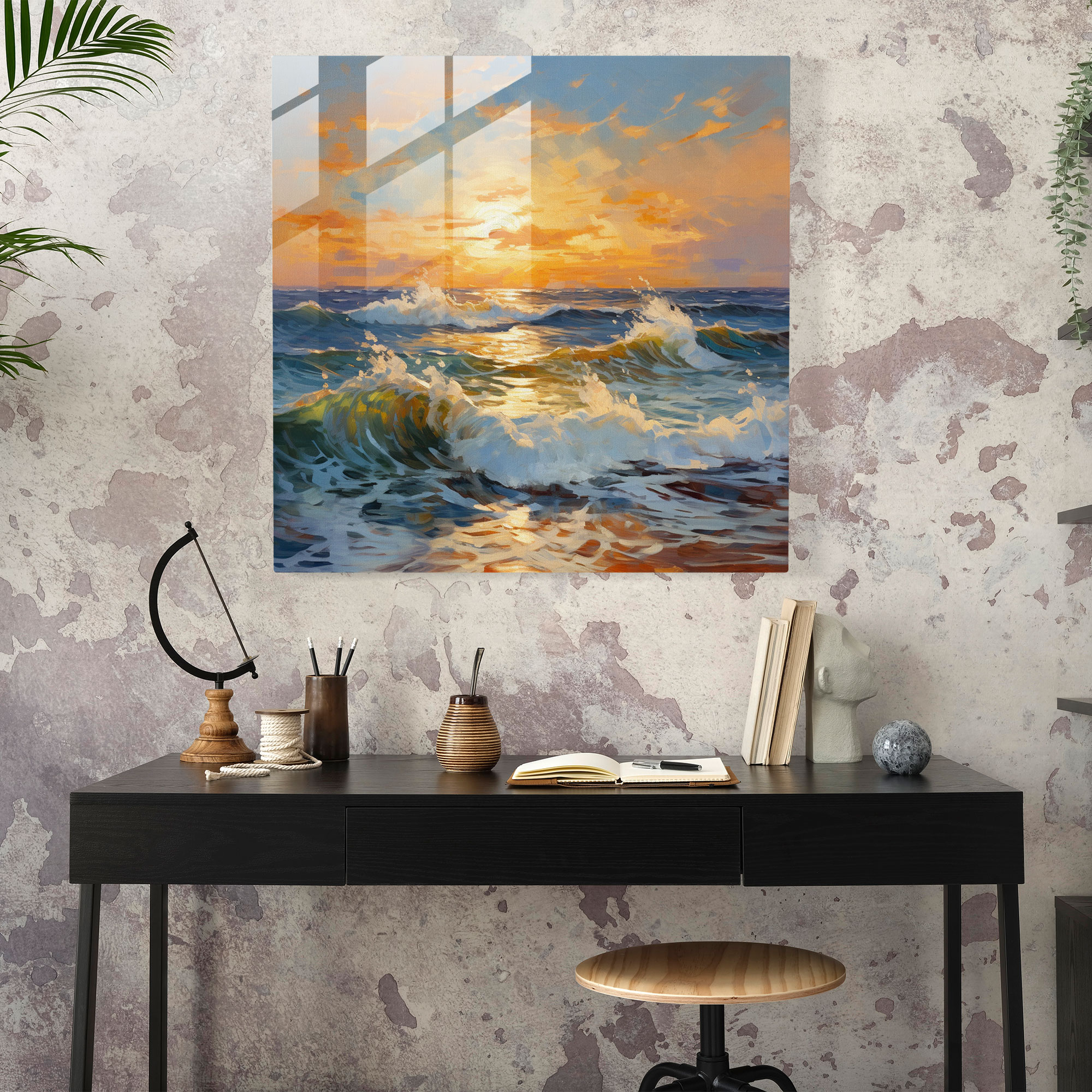 The Most Beautiful Landscapes Of The World - Coastal Sunset Glass Print - The Most Beautiful Landscapes Of The World, Modern Art, The Most Beautiful Landscapes Of The World, Impressionist Oil Painting