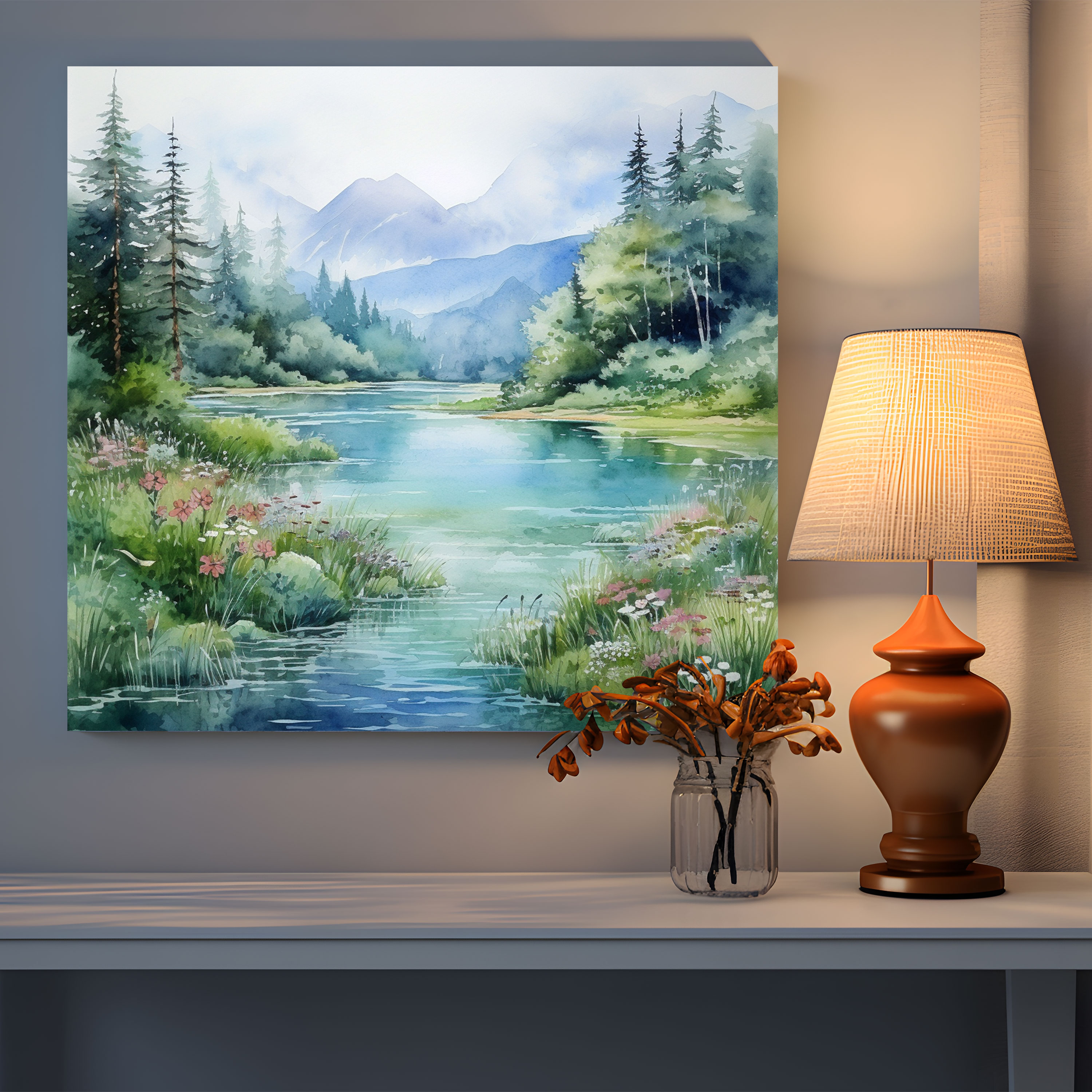 The Most Beautiful Landscapes Of The World - Serene Lake Canvas Print - The Most Beautiful Landscapes Of The World, The Most Beautiful Landscapes Of The World, Canvas Wall Art, Watercolor Painting
