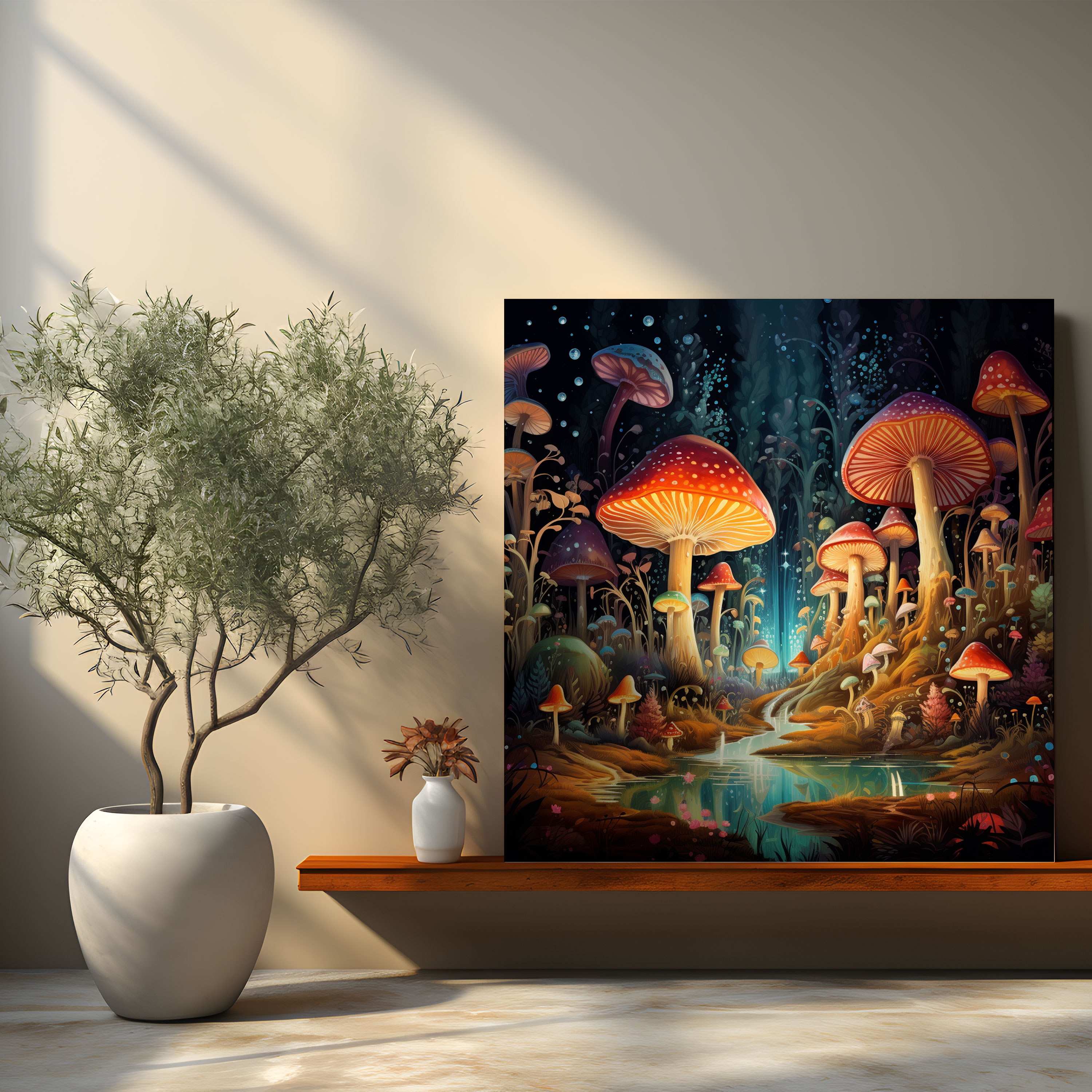 The Most Beautiful Landscapes Of The World - Magical Forest Canvas Print - The Most Beautiful Landscapes Of The World, Canvas Wall Art, Colorful Mushrooms, Whimsical Illustration