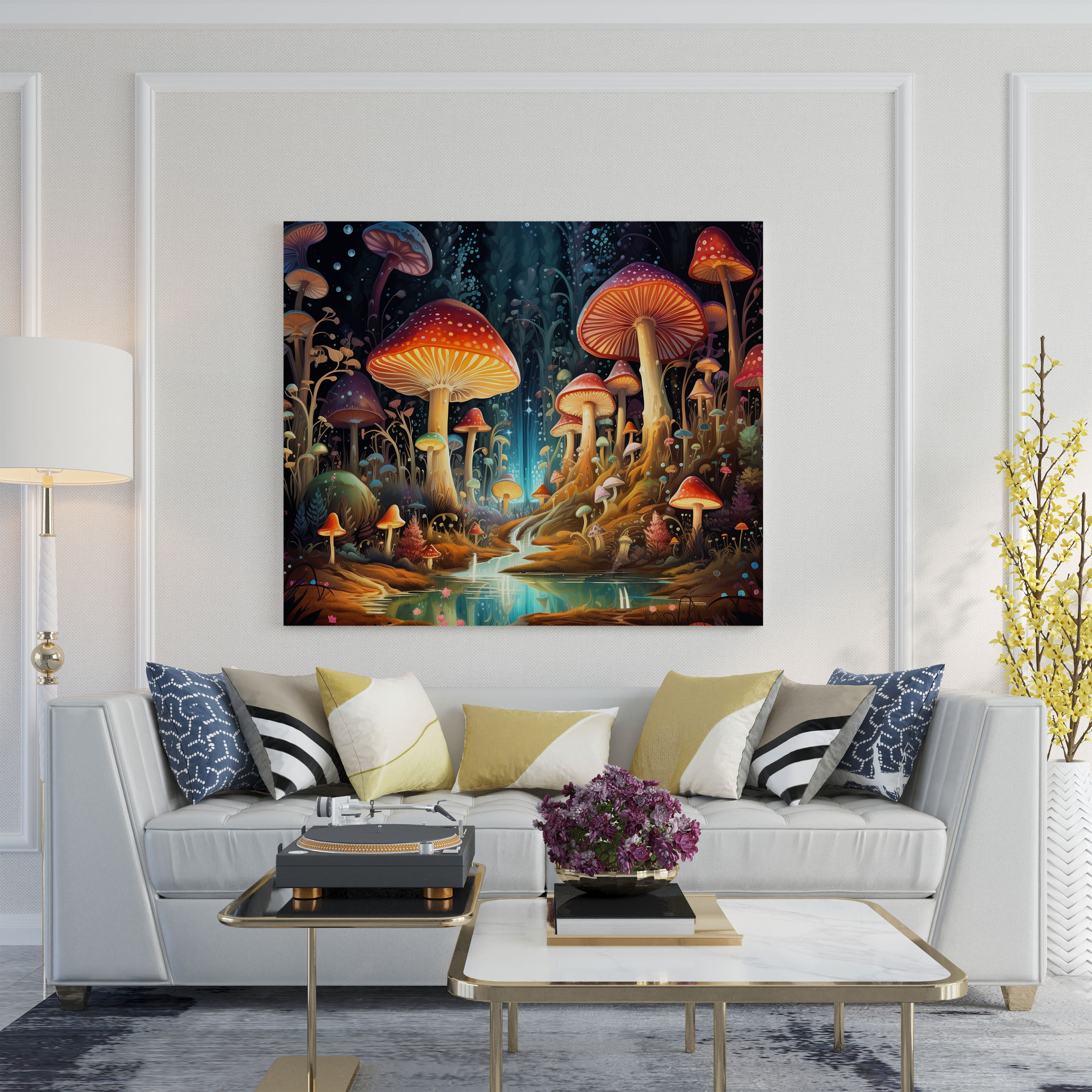 The Most Beautiful Landscapes Of The World - Magical Forest Canvas Print - The Most Beautiful Landscapes Of The World, Canvas Wall Art, Colorful Mushrooms, Whimsical Illustration